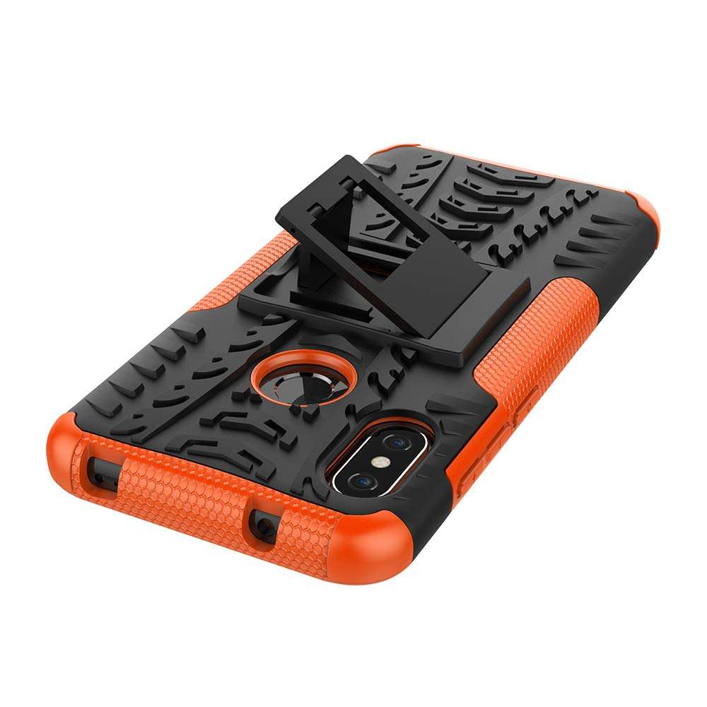 EMAXELER Xiaomi Redmi Note 6 Pro Case PC + TPU Hybrid Impact Tire Model with Kickstand Shockproof Heavy Duty Hard Dual Layer Case for Xiaomi Redmi Note 6 Pro -Orange Tire Pattern JX. 4