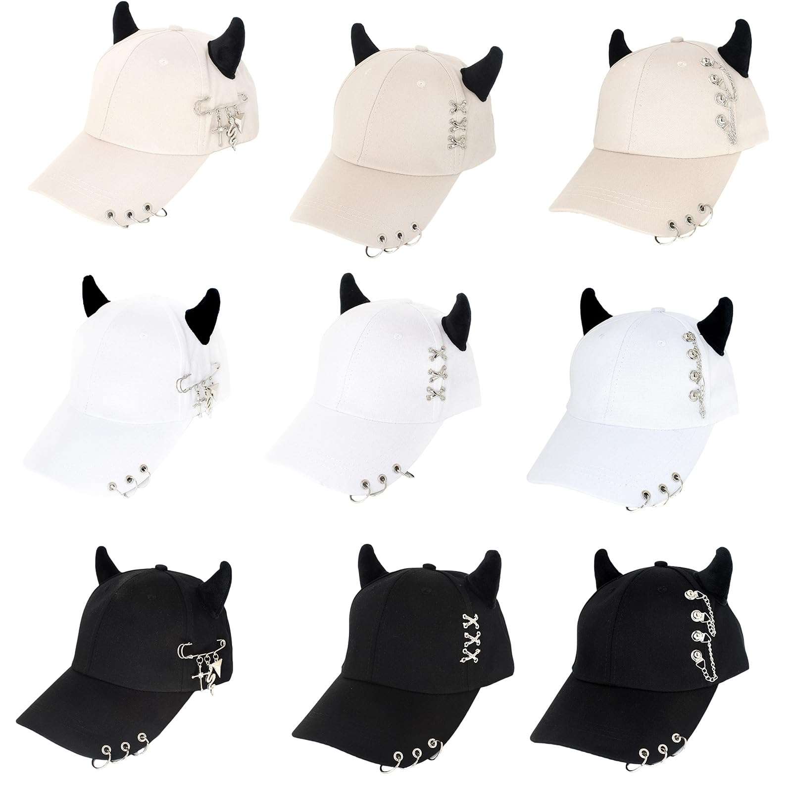 jojnsha Stylish Black Chain Cotton Baseball Caps with Metal Iron Rings Adjustable Strap Breathable Unisex Hip Hop Caps Hat, pin snake black, 35*25*8cm 4