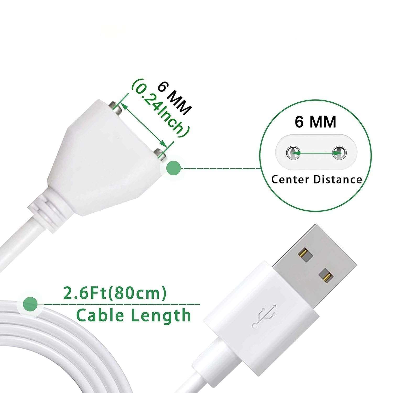 BaiWeiDun Universal Magnetic USB DC Charger Cable 2 Pin Cord,Replacement Charging Cord for Toys Vibrators,Facial Cleanser, Electric Toothbrush, Flashlight (6mm) 3