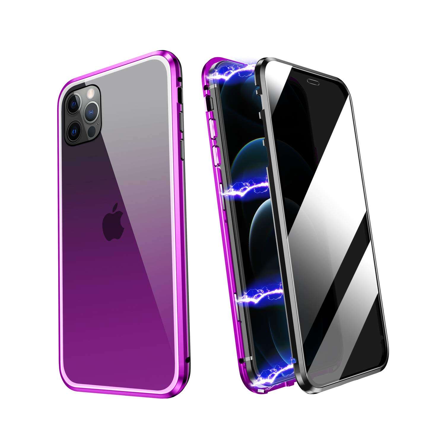 ZHIKE Anti Peeping Magnetic Double Side Privacy Tempered Glass Full Screen Coverage Anti-Slip Design Gradient Color Cover (Anti-Spy) (Purple-Black, iPhone 12 Pro Max Case) 1