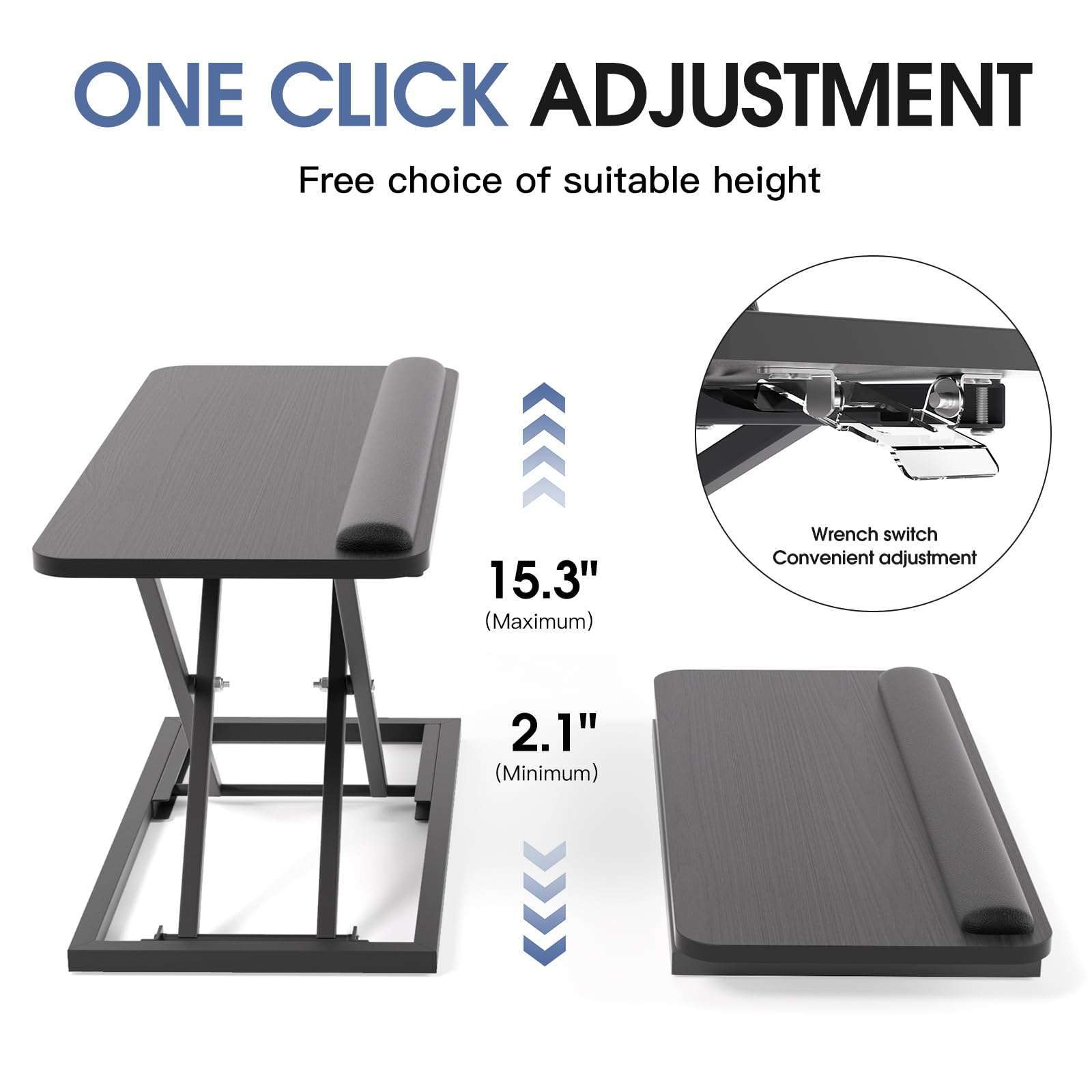 Omhuzsyo Standing Keyboard Tray Keyboard stand, Adjustable Height Keyboard and Mouse Riser for Desktop,For Ergonomic Sit Stand Workstations With Wrist Rest、Laptop Desk 26.7 x 11.7 Inch(Black) 4