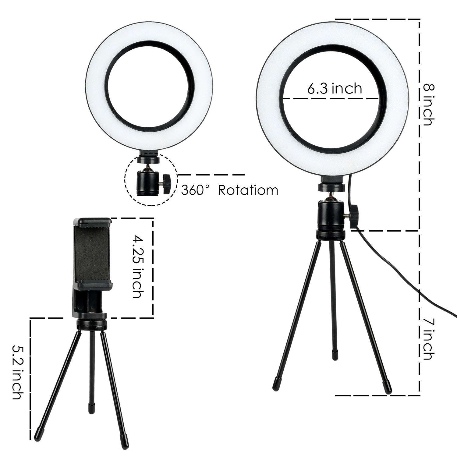 ATPATT 6.3in ring light, with tripod mobile phone holder, LED selfie ring light, with 3 lighting modes and 11 brightness levels, desktop ring light, for YouTube video/photography/makeup live broadcast 5