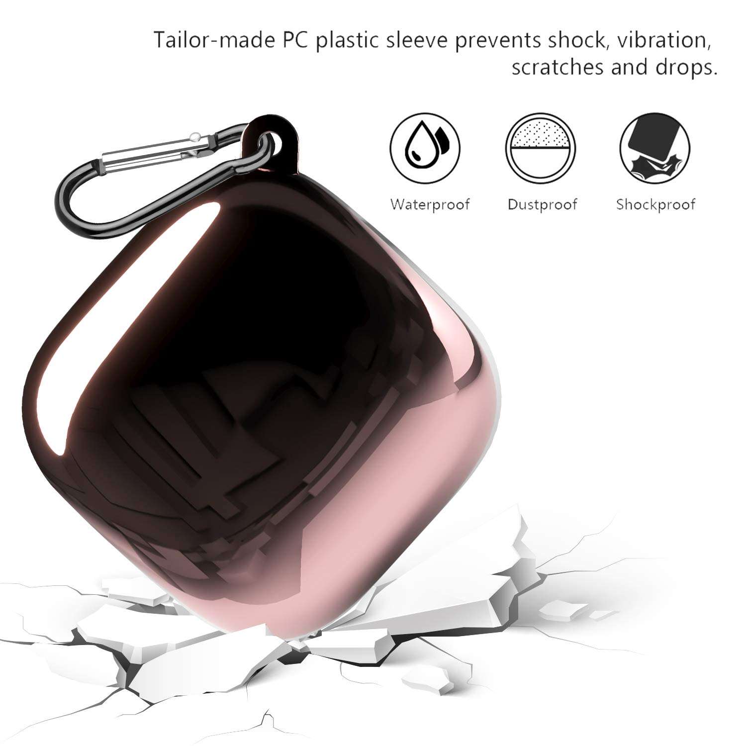 Hanlesi Case Compatible for Powerbeats Pro Case, Protective Case Compatible with Beats Powerbeats Pro Sport Headphones Carrying Case Anti-Lost Shockproof Cover with Carabiner(Rose Gold) 2