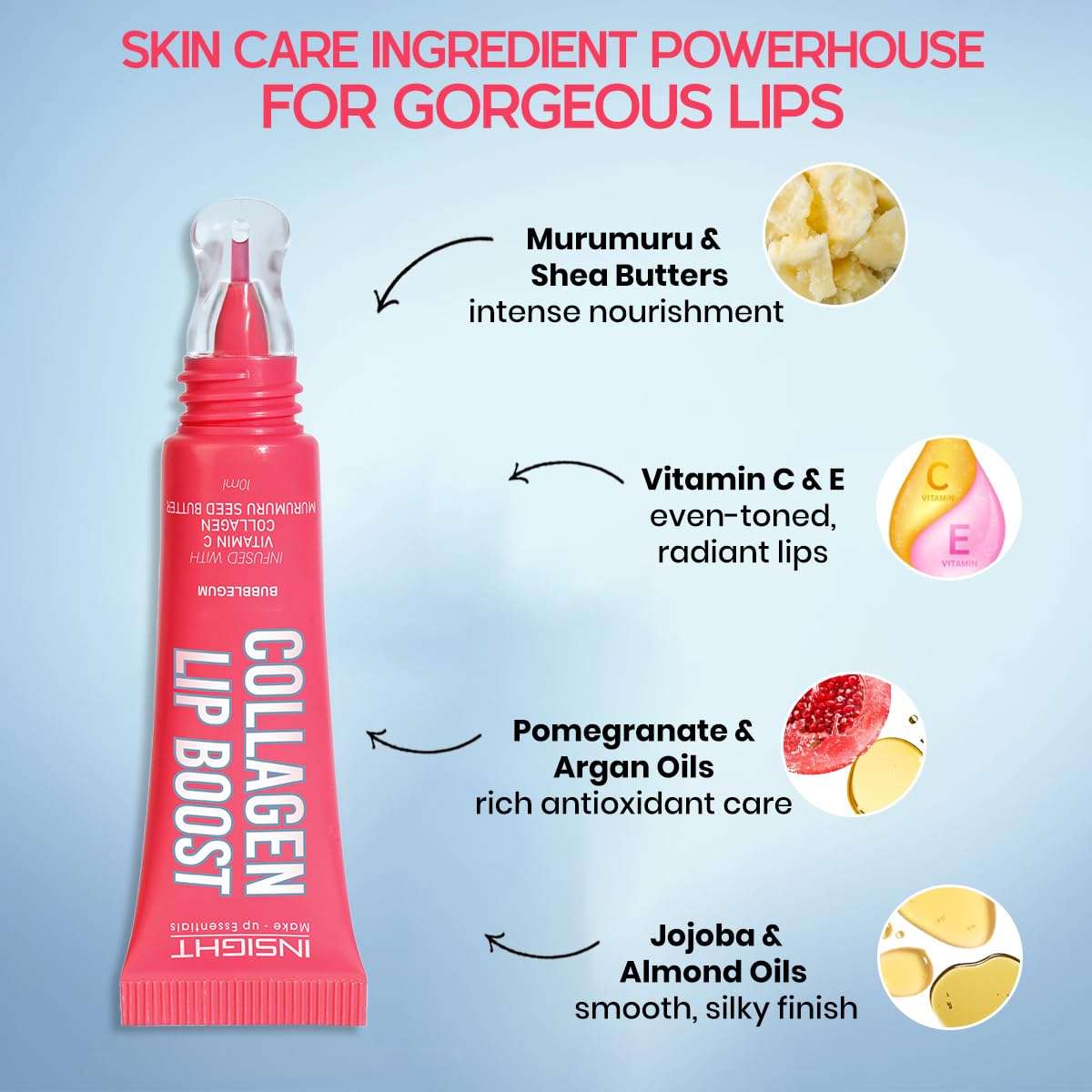 INSIGHT Collagen Lip Boost - Bubblegum (10g) |Glossy Non-Sticky Finish | Vitamin C & Hydrating Treatment | Long Lasting Moisturization | Lightweight Daily Lip Wear 3