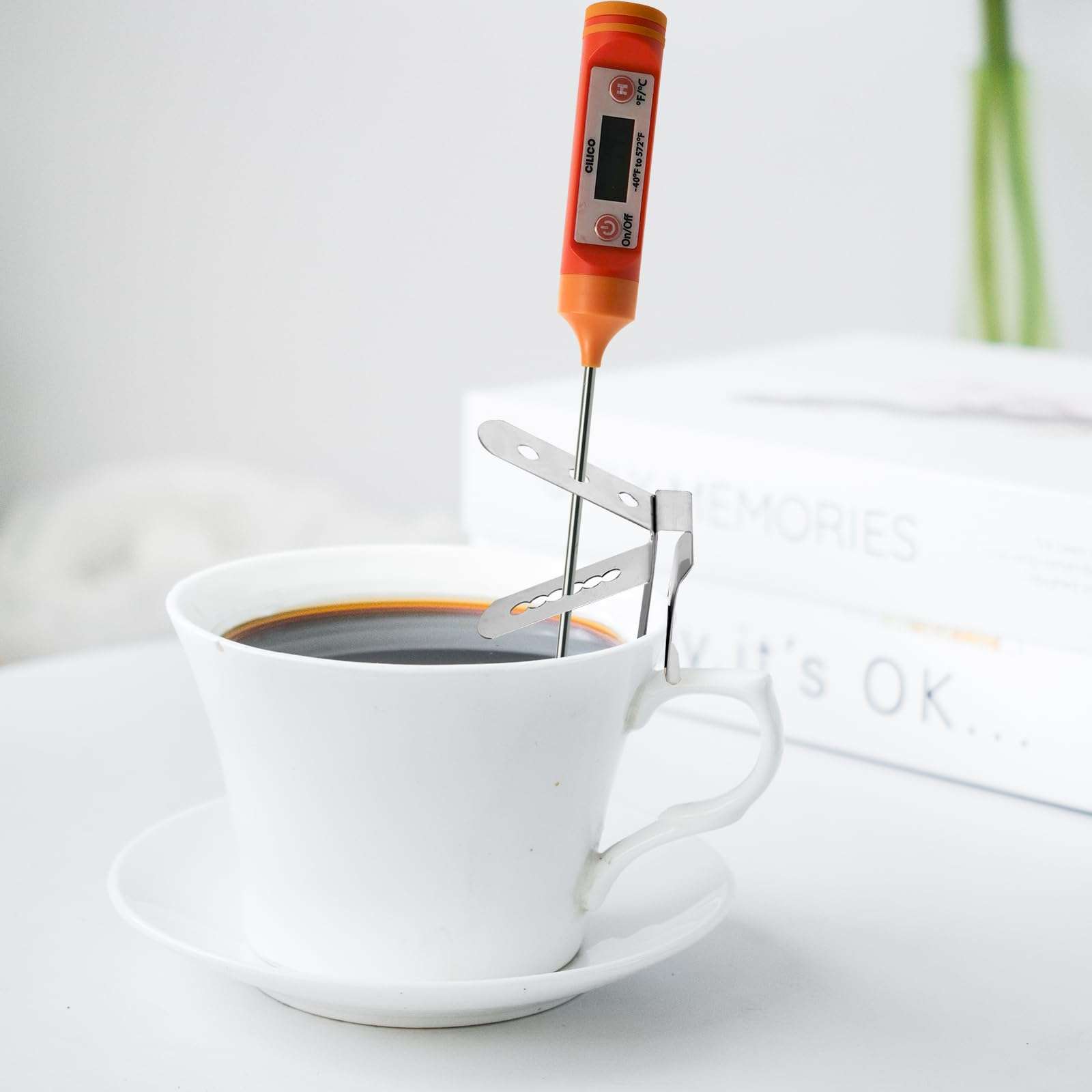 CILICO 3 Pieces Thermometer Probe Pot Clip Holder Stainless Steel 3-Hole Ambient Temperature Readings for BBQ Smoker Oven Meat Grill Kitchen Clamp for Fryer Barbecue (3.5mm Hole Diameter) 3