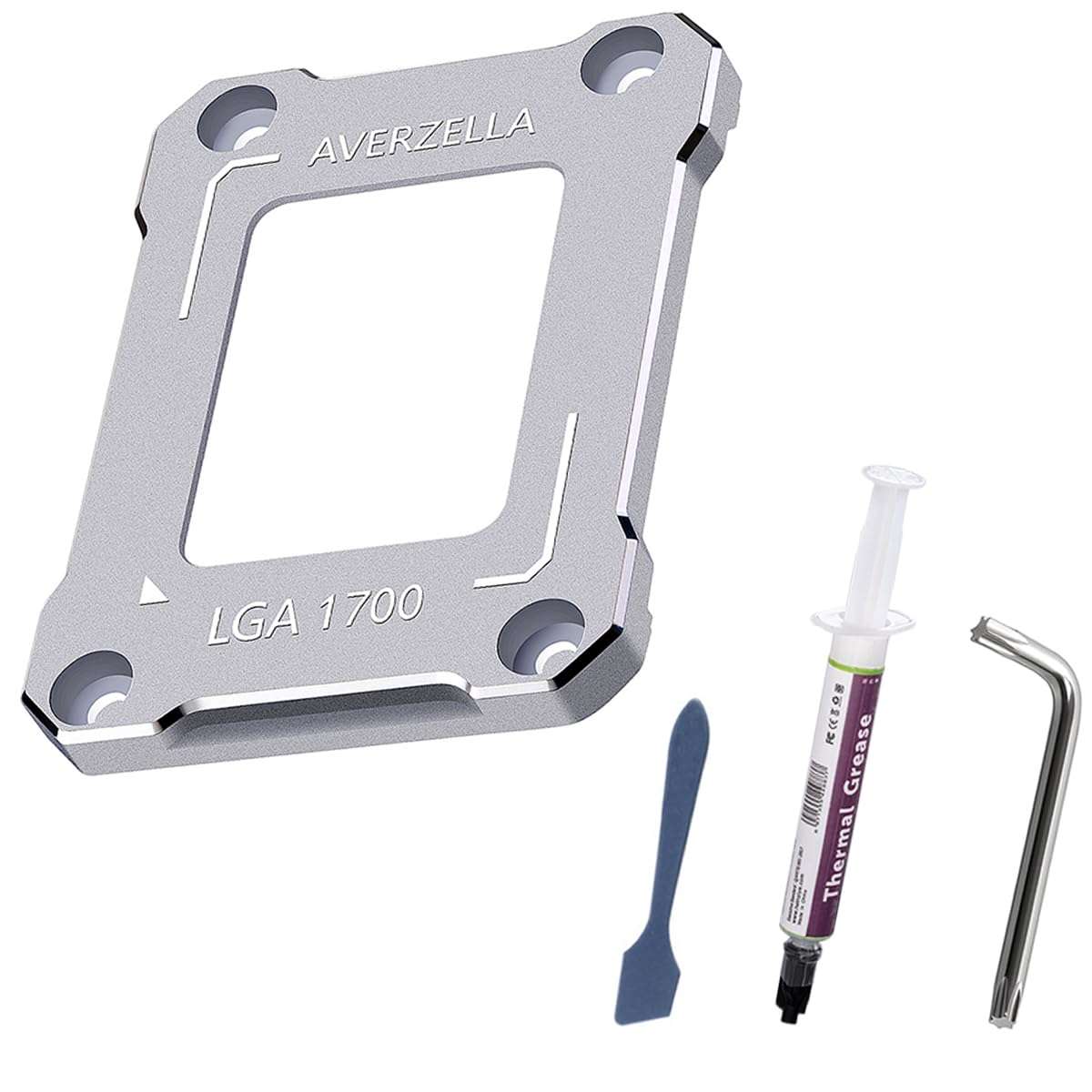 AVERZELLA Anti-Bending Contact Frame Retrofit Kit for Intel 12th/13th/14th Gen CPUs, CNC Aluminum CPU Buckle, Compatible with LGA 1700 Socket Motherboards (with 2g 5.15W/MK CPU Thermal) (Silvery) 1