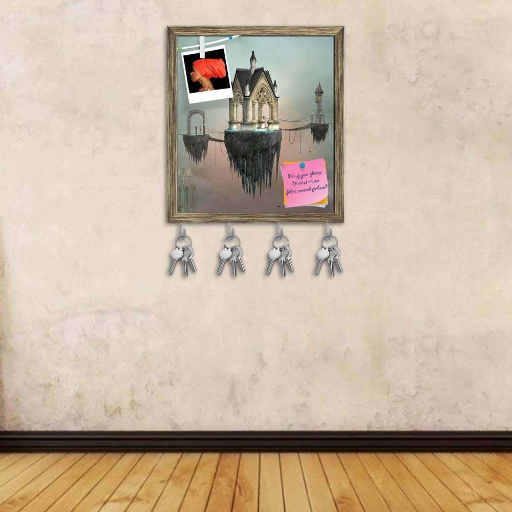 ArtzFolio Fantasy Village D1 Bulletin Notice Pin Board | Vision Soft Board | Inbuilt Key Holder Hooks | Antique Golden Frame 10 x 11.1 inch (25 x 28 cms) 5