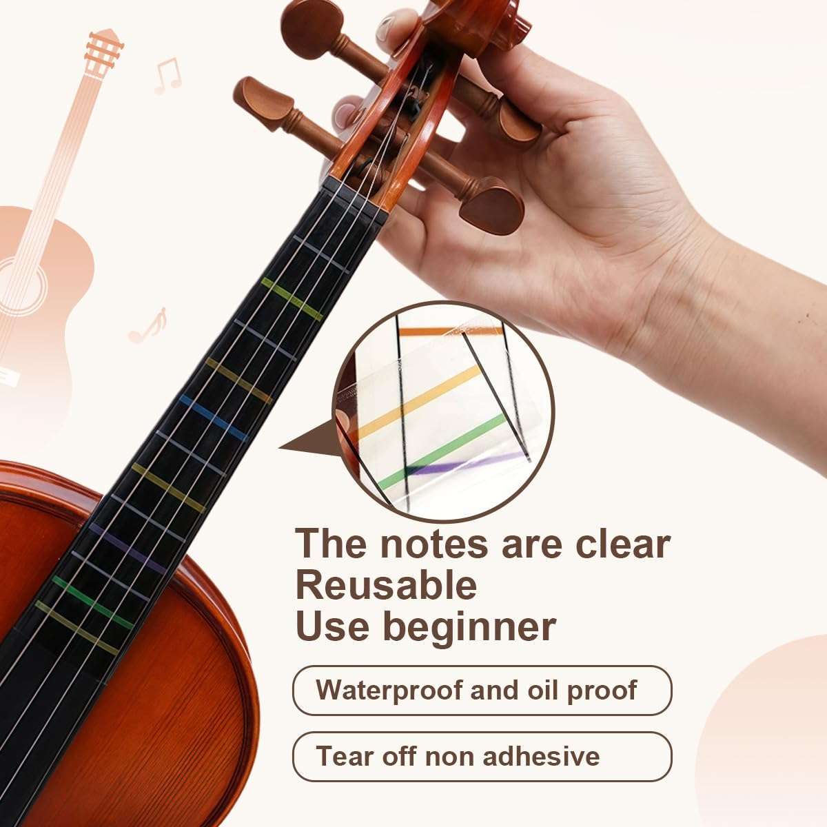 2Pcs 4/4 Violin Fingerboard Stickers Transparent Fingering Guide Decal Viola Fiddle Finger Position Markers for Beginners Practice 6