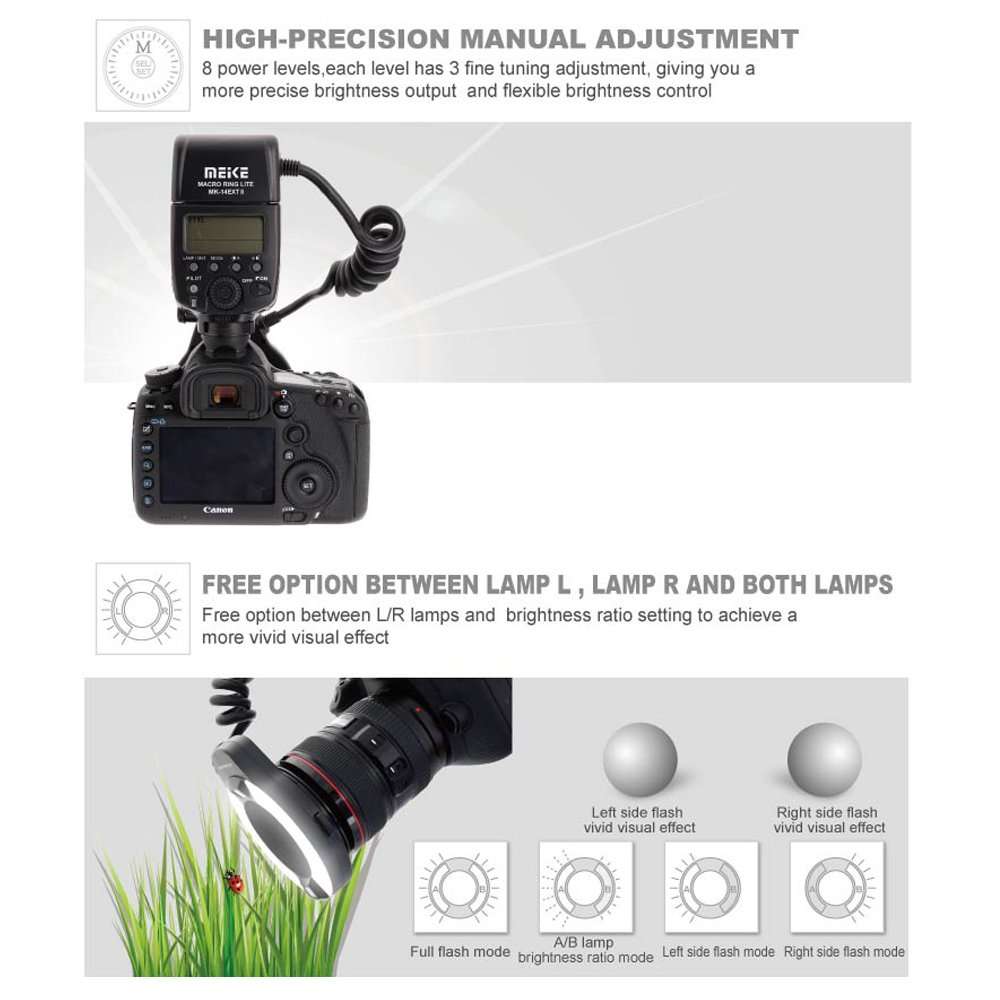 Meike MK-14EXT LED E-TTL Macro Ring Flash For Canon 5D II III 6D 7D 60D 70D 700D SLR Camera with 7 Adapter Ring 5