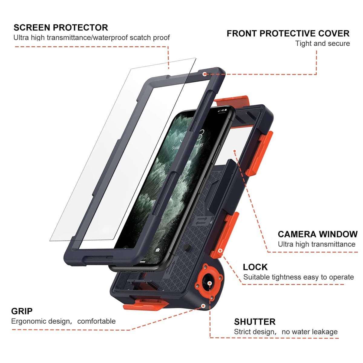 AICase Universal Waterproof Underwater Photography Housings with Bluetooth Camera Shutter Remote Control for All Smartphones 5