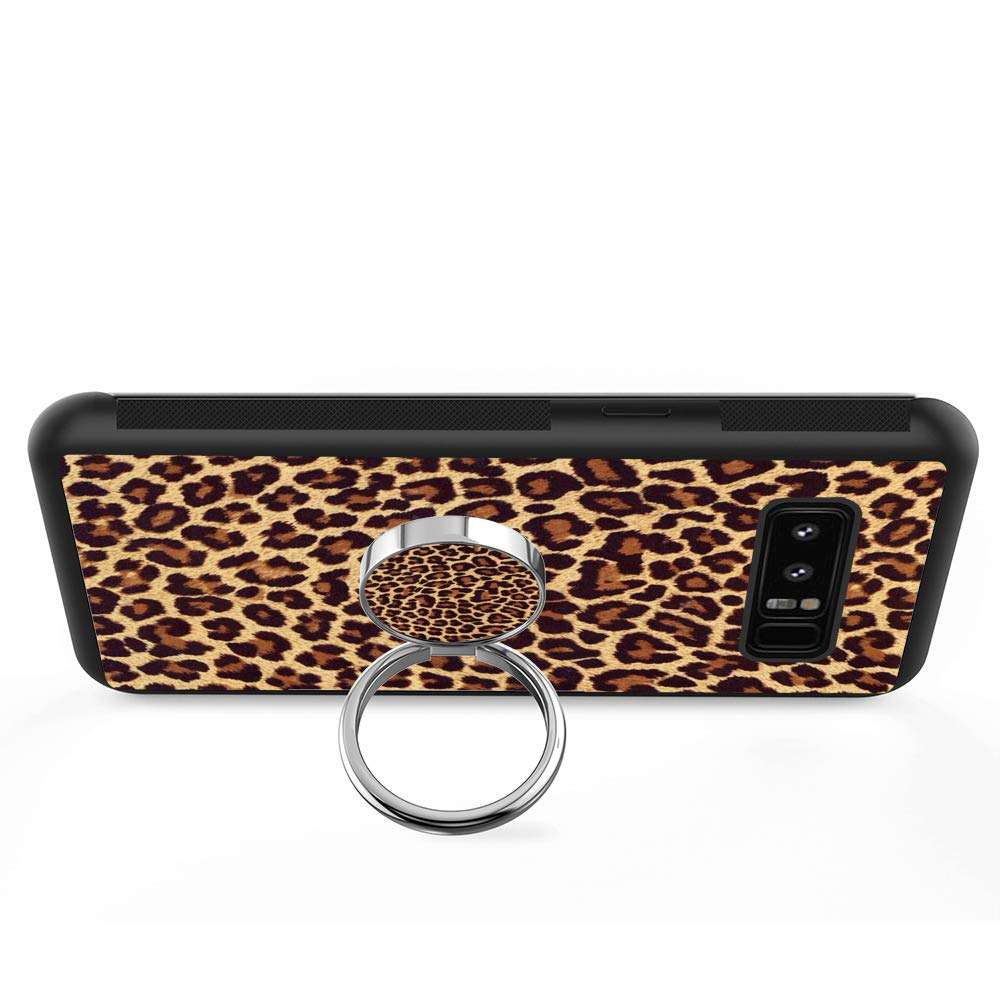 Marcus Vides Samsung Galaxy Note 8 Mobile Phone Case, with Fixed Ring Leopard Print Soft Black TPU Rubber and PC Non-Slip Grip Cover, Compatible for Samsung Galaxy Note 8 2