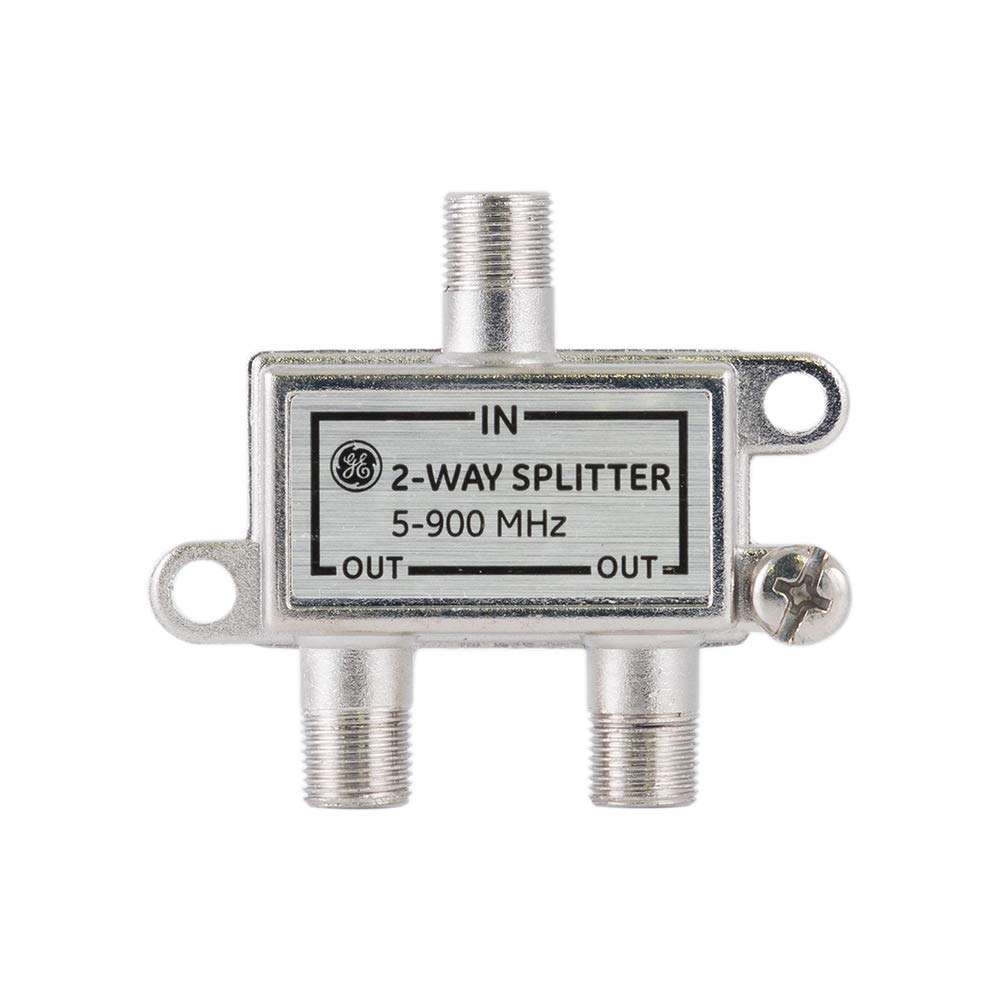 GE 2-Way Coaxial Cable Splitter, 5-900 Mhz Range, RG59 RG6 Coax Compatible, Audio, Video, Works with HD TV, Cable, Amplifiers, Amplified Antennas, Nickel, Corrosion Resistant, 35046 6