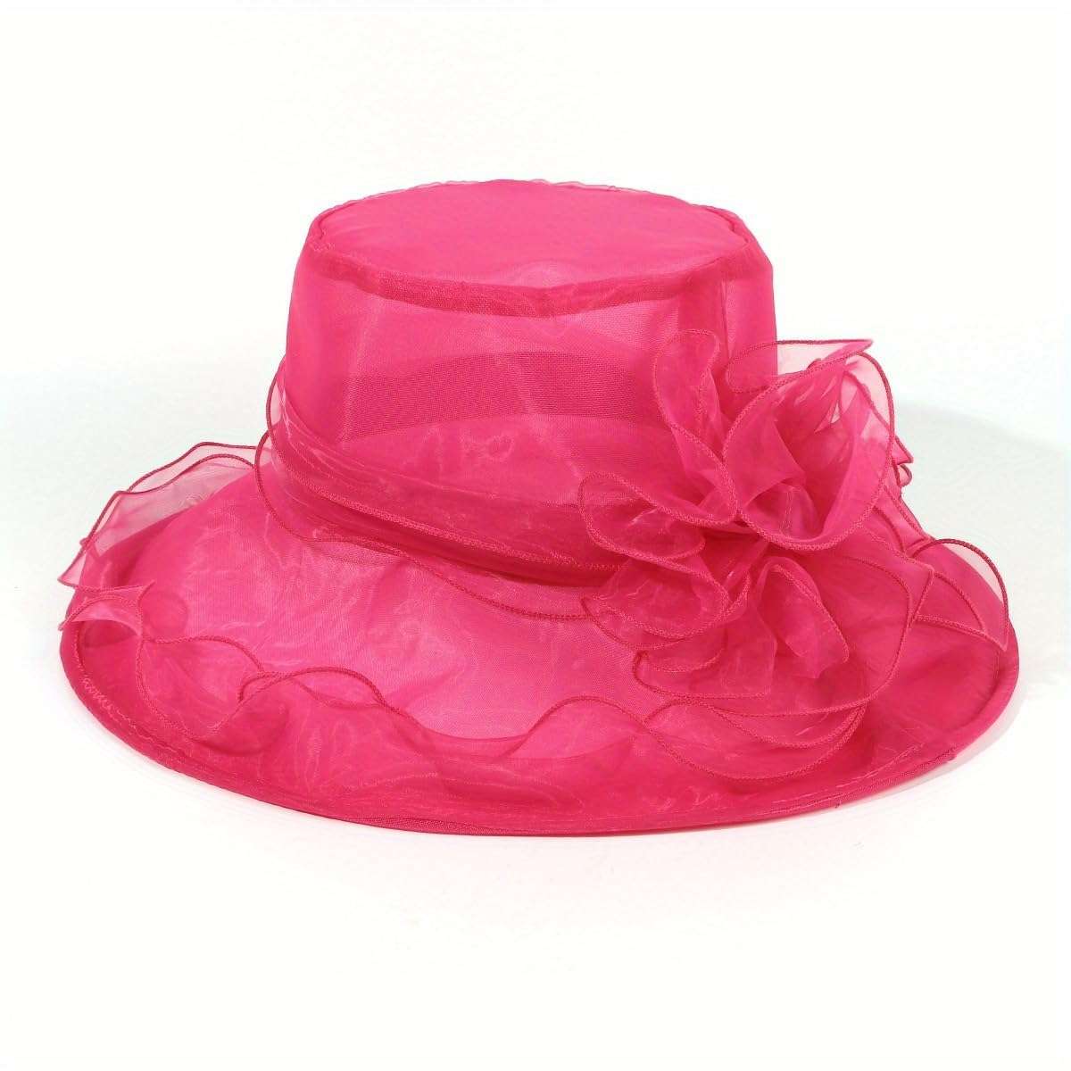 SHUERIET Women's Organza Hat Wide Brim Adjustable Derby Church Sun Hats Dress Bridal Shower Floral Hair Accessory Gift Box 6