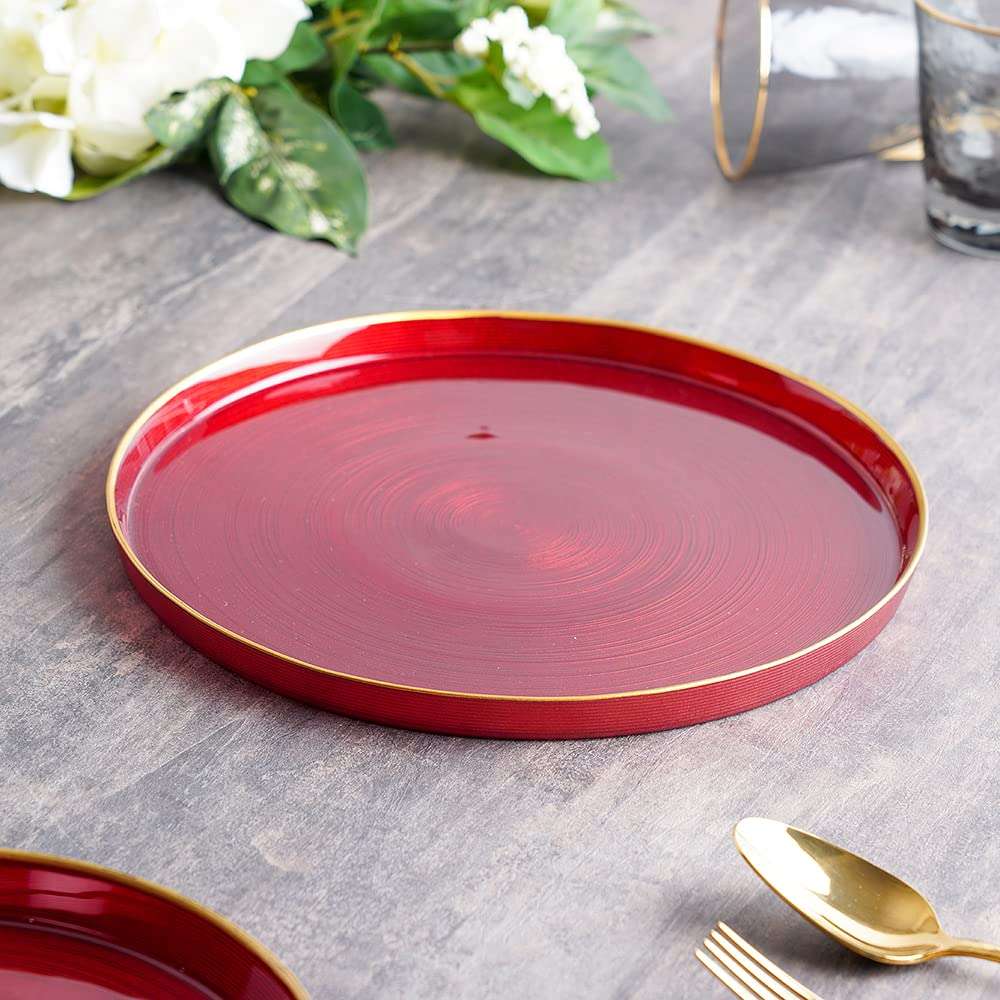 Pure Home and Living Glass Round Charger Plates - 2 Pieces, Red