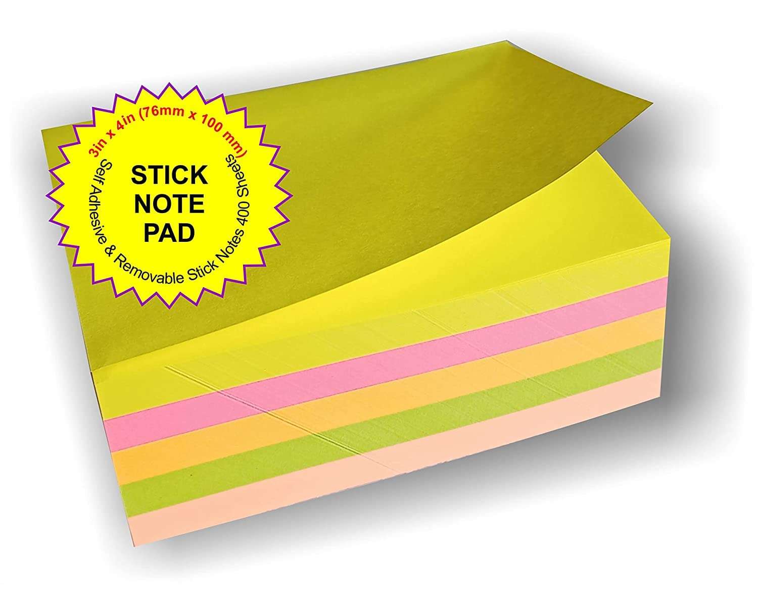 SCHUBERT Sticky Notes 3 x 4 Inch Pad 4 Colors (400 Sheets) 4