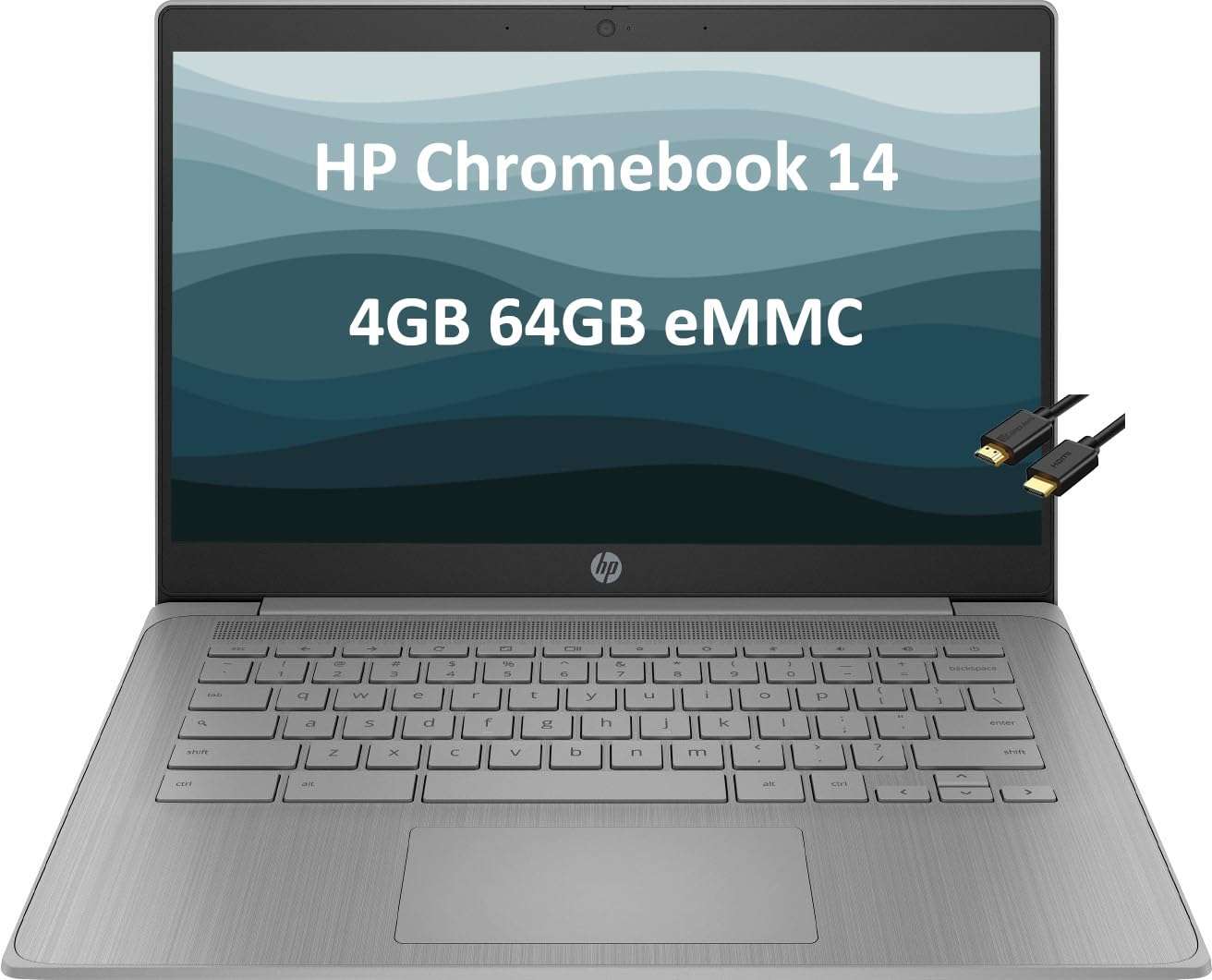 HP Chromebook 14a 14" HD (Intel 4-Core Celeron N4120, 4GB RAM, 64GB eMMc, UHD Graphics 600) Home & Student Laptop, 14 Hours Battery Life, Anti-Glare, Webcam, Wi-Fi, IST Cable, Type-C, Chrome OS 1