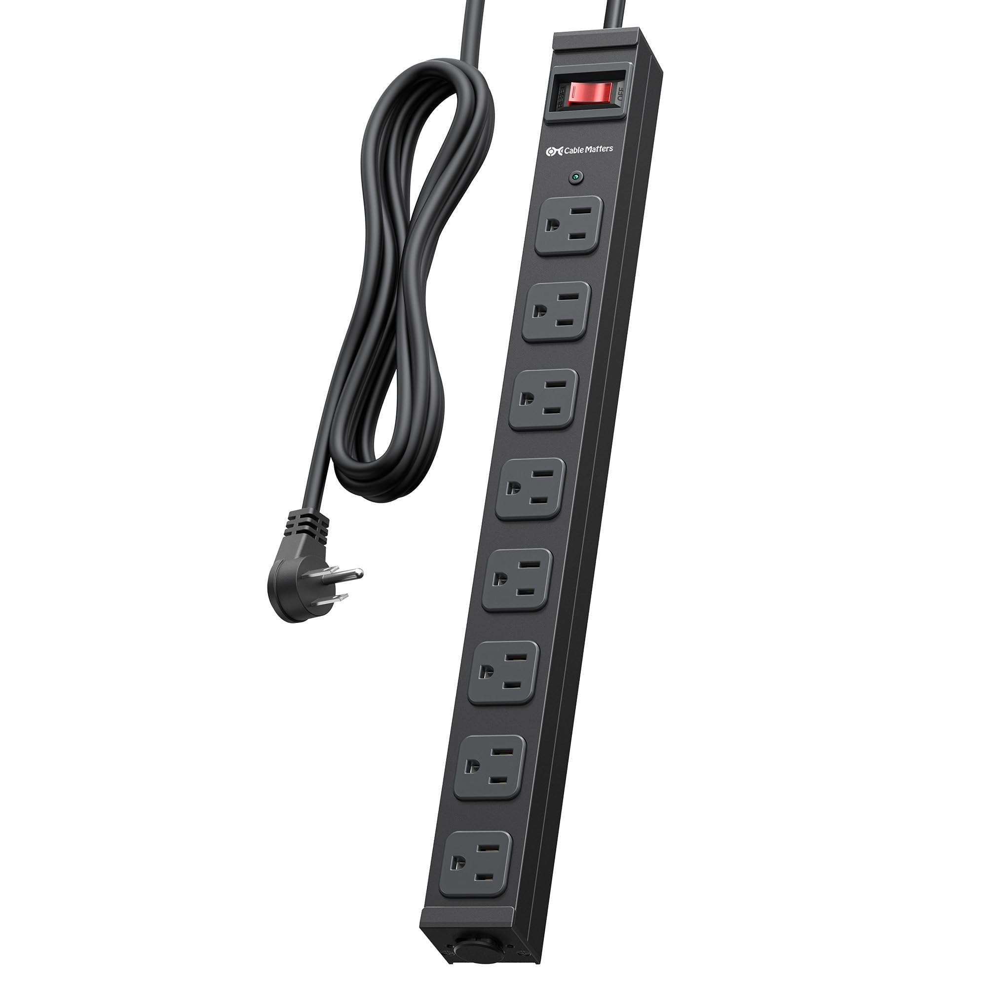 [ETL Certified] Cable Matters Wall-Mountable 8 Outlet Power Strip - 8ft Cord, Metal, 2100J Surge Protector with 15A Circuit Breaker, Industrial Power Strip Surge Protector for Garage, Workshop, Black 1