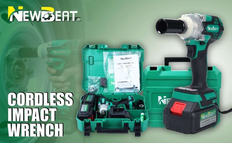 New Beat Cordless Brushless Impact Wrench Kit Set, 3200RPM High Torque Impact Gun 330N.m Torque, Li-ion Battery 21V 3.0Ah Electric Impact Wrench Multipurpose Use, Screw Driver, Universal Sleeve 3