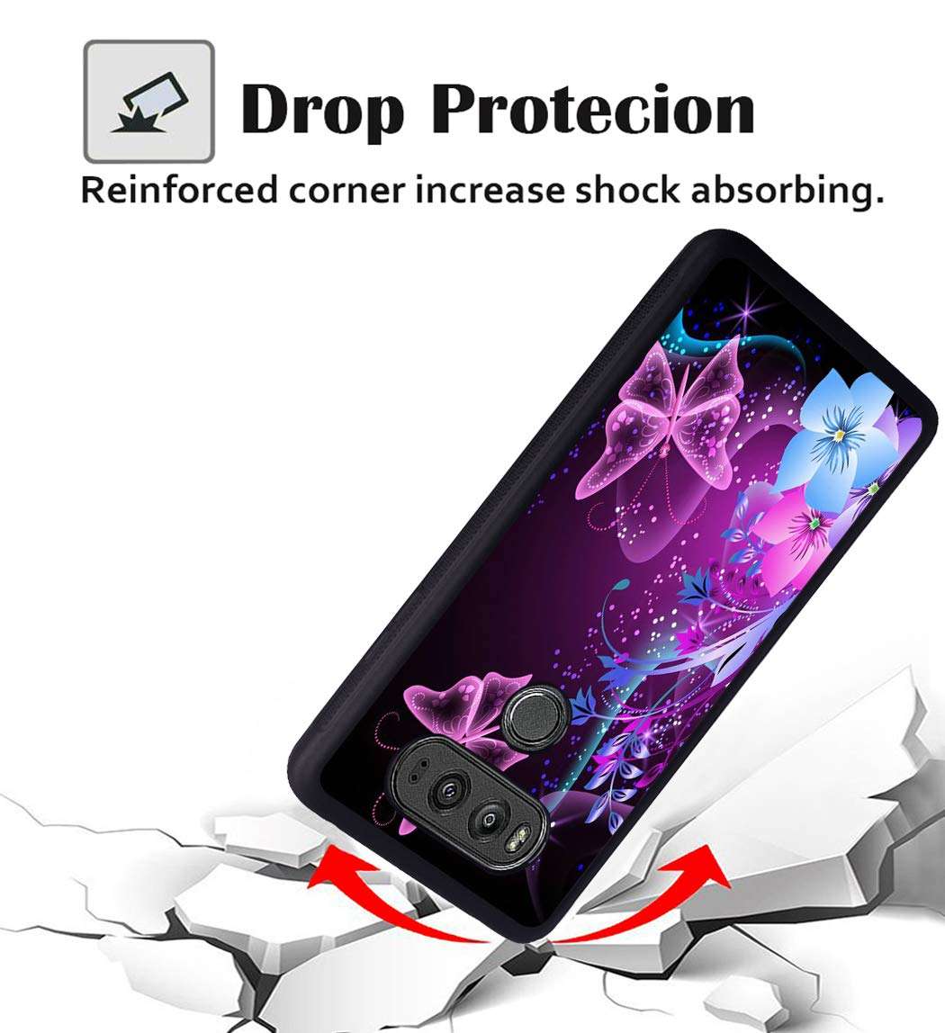 Case for LG V30 / LG V30 Plus/LG V30s / LG V35 / LG V35 ThinQ, Slim Anti-Scratch TPU Rubber Protective Case Cover for LG V30 - Blue Flowers and Purple Butterflies 2