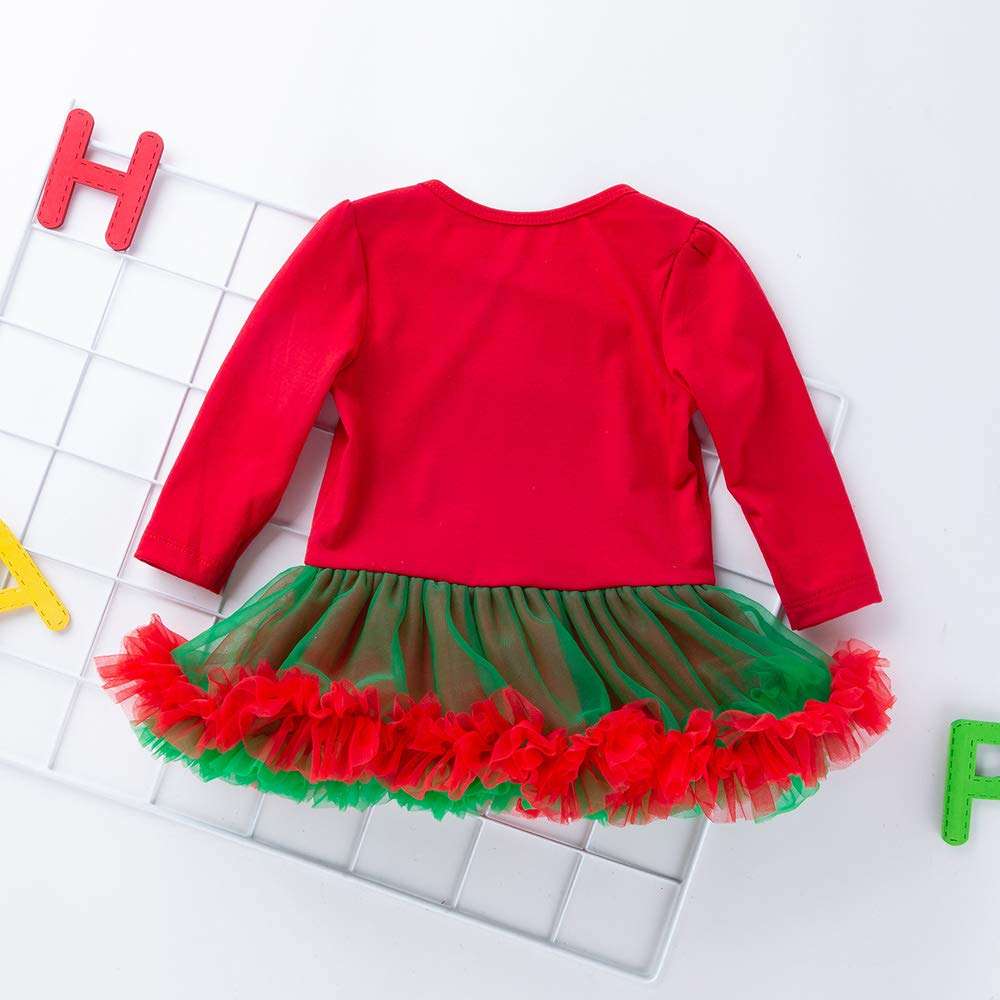 HUAANIUE Newborn Baby Girl Christmas Outfit Romper Tutu Dress With Headband Leg Warmer Shoes RedGreen 6-12 Months 4
