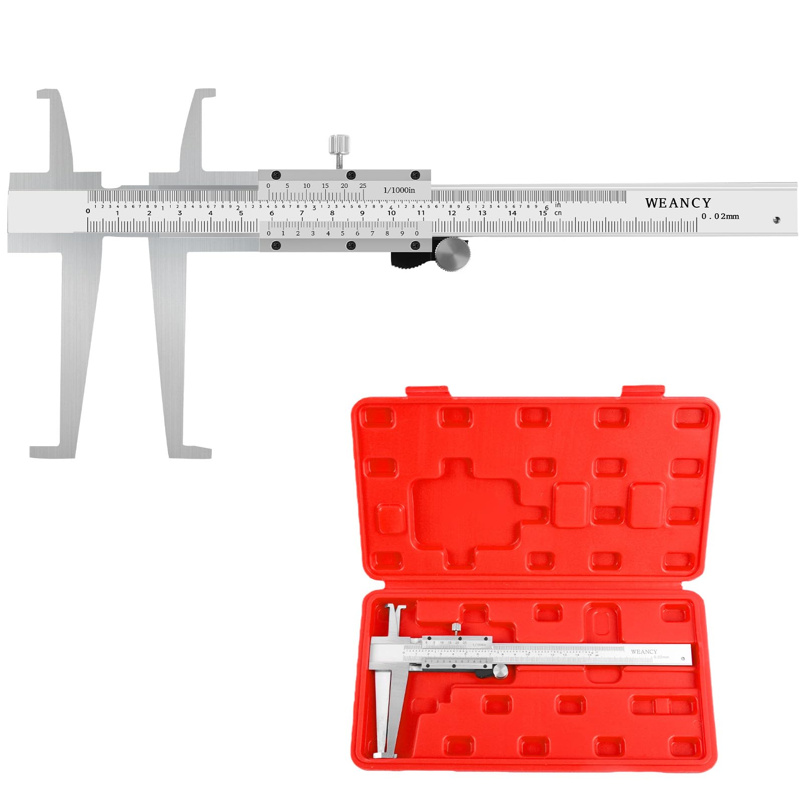 WEANCY Inside Groove Vernier Caliper with Upper Jaw and 3" Lower Jaw, Inside Diameter Measuring Tools 9-150mm/6 Inch Range,0.01mm/ 0.005" Resolution,Imperial/Metric, Carbon Steel (6 Inch/ 150mm)