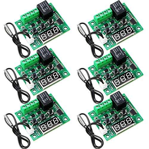 6 Pieces W1209 Digital Thermostat 12V DC W1209 Digital Temperature Controller Boards -50 - 110°C Electronic Temperature Control Switch Module with Waterproof NTC Probe and 10A One-Channel Relay 1