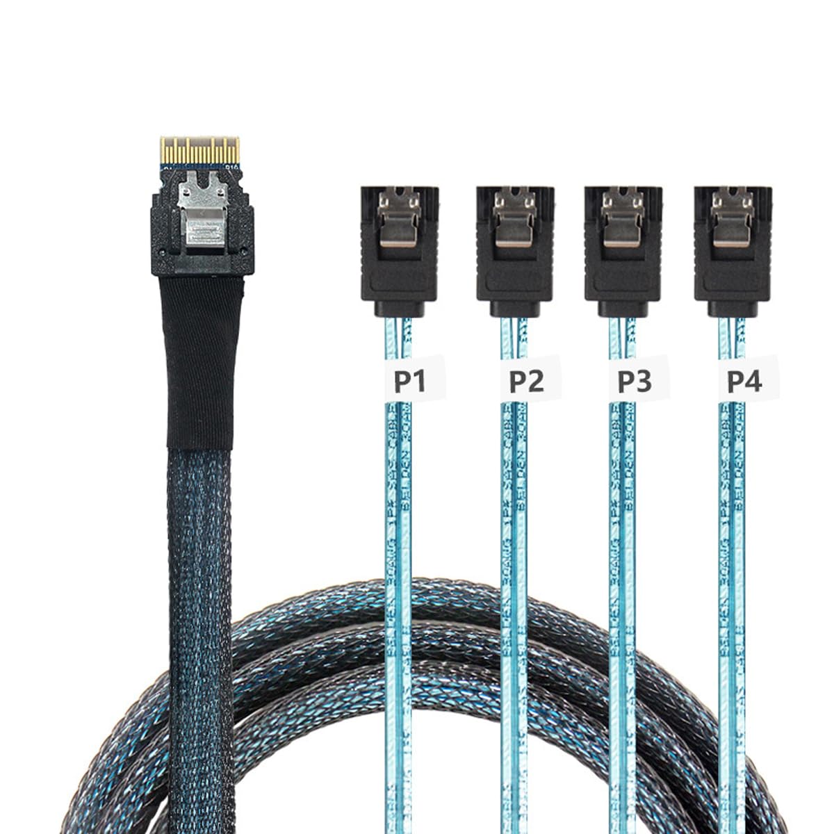 CY Cable Slimline SAS 4.0 SFF-8654 4i 38pin Host Raid to 4 SATA 7pin Target Hard Disk Fanout Raid Cable 1-to-4 Splitter (100cm)
