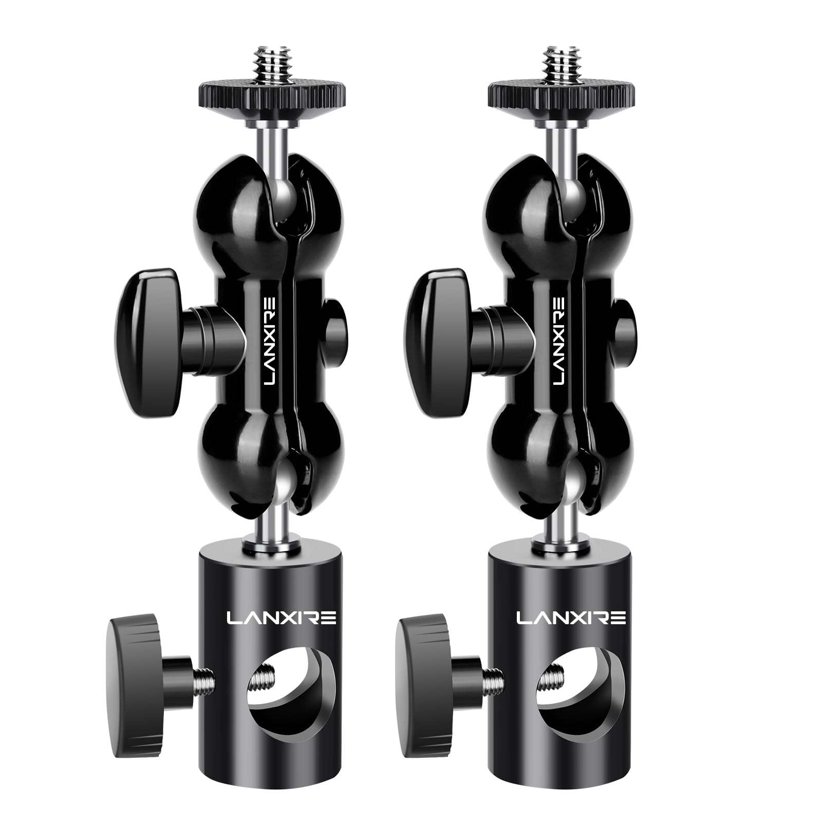 Lanxire Light Stand Mount Adapter (2 Packs) with Double Ball Head - Compatible with Ring Light - Fits Flat Head Light Stand - Max Load 4.4lb/2kg - 1/4" Screw Cool Ball Head 1