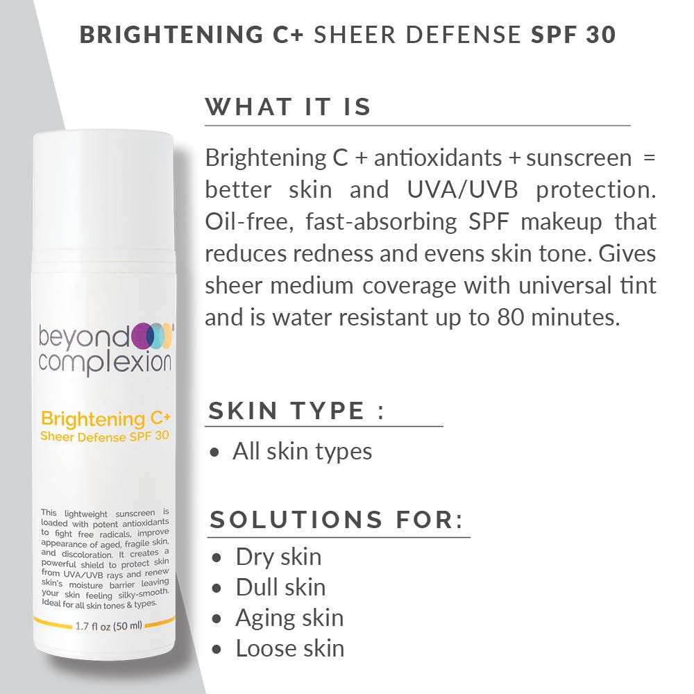 Beyond Complexion Brightening C+ Sheer Defense SPF 30 - Oil-Free, Fast-Absorbing SPF Makeup that Reduces Redness and Evens Skin Tone 4