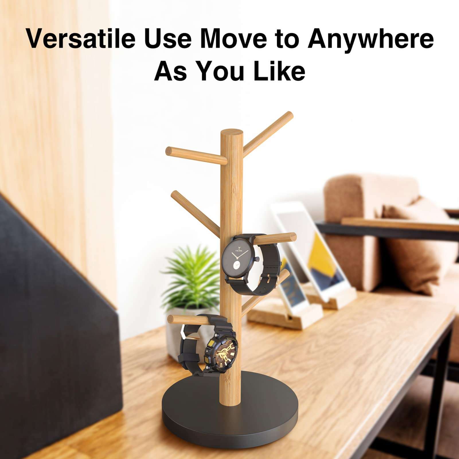 Wisuce Bamboo Mug Holder Tree, Thicker Base Coffee Cup Holder Stand for Counter, Mug Rack with 6 Hooks 5