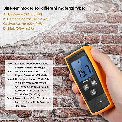 XUXUWA Moisture Meter 0%~80% Two Pins Digital Wood Moisture Meter Handheld Wood Moisture Detector Humidity Tester Timber Damp Detector Humidity tester 4
