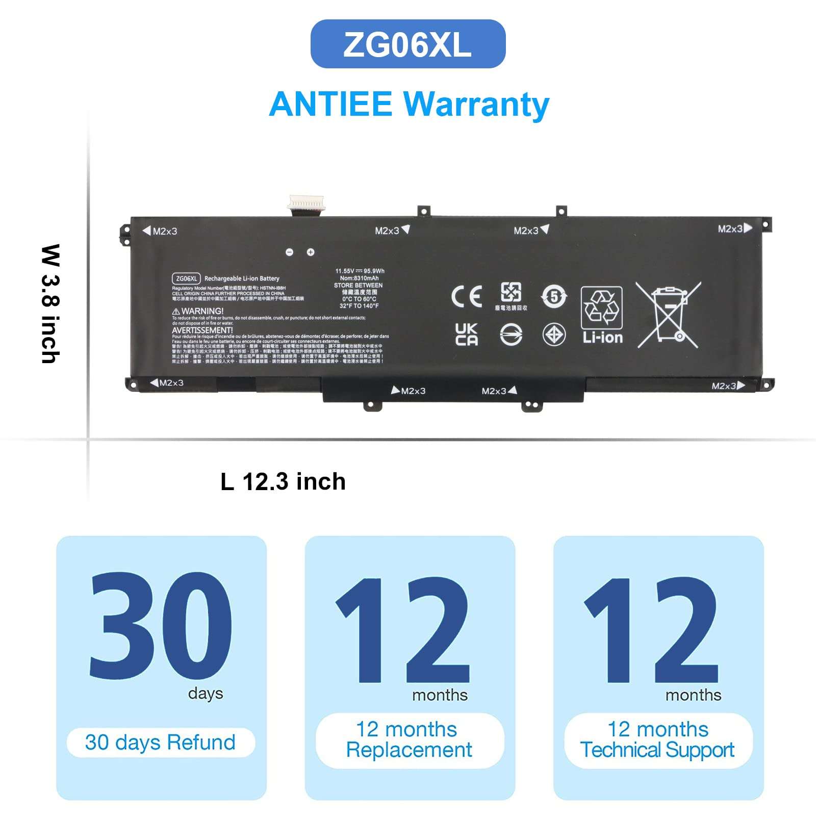 ANTIEE 95.9Wh ZG06XL Laptop Battery Replacement for HP Elitebook 1050 G1 ZBook Studio G5 X360 G5 Series Laptop HSTNN-IB8H HSTNN-1B8H HSN-Q11C ZGO6XL L07045-855 L07351-1C1 L07046-855 11.55V 0G74G 6