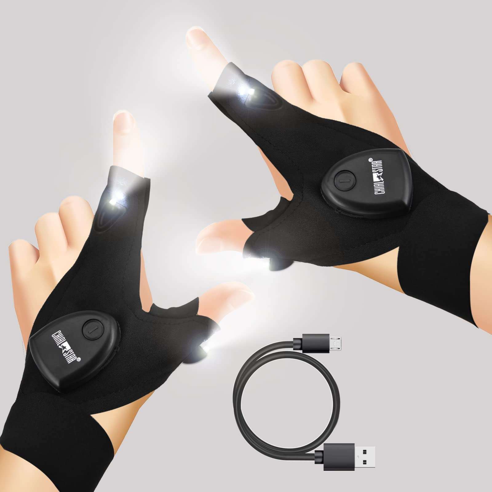 CHIALSTAR LED Flashlight Gloves, Flashlight Gloves Fishing Gifts for Men, Flashlight Gloves for Car Repairing Night Fishing Camping