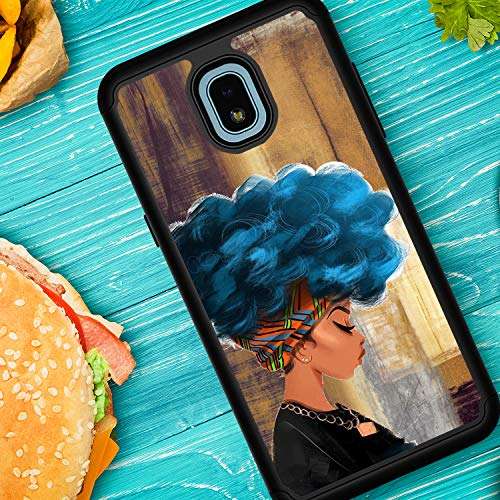 Galaxy J7 2018/J7 Refine/J7 Star/J7 TOP/ J7 Aero/J7 Eon Case,Rossy Hybrid TPU Plastic Dual Layer Armor Defender Protection Case for Samsung Galaxy J7 2018,African Women with Blue Hair 4