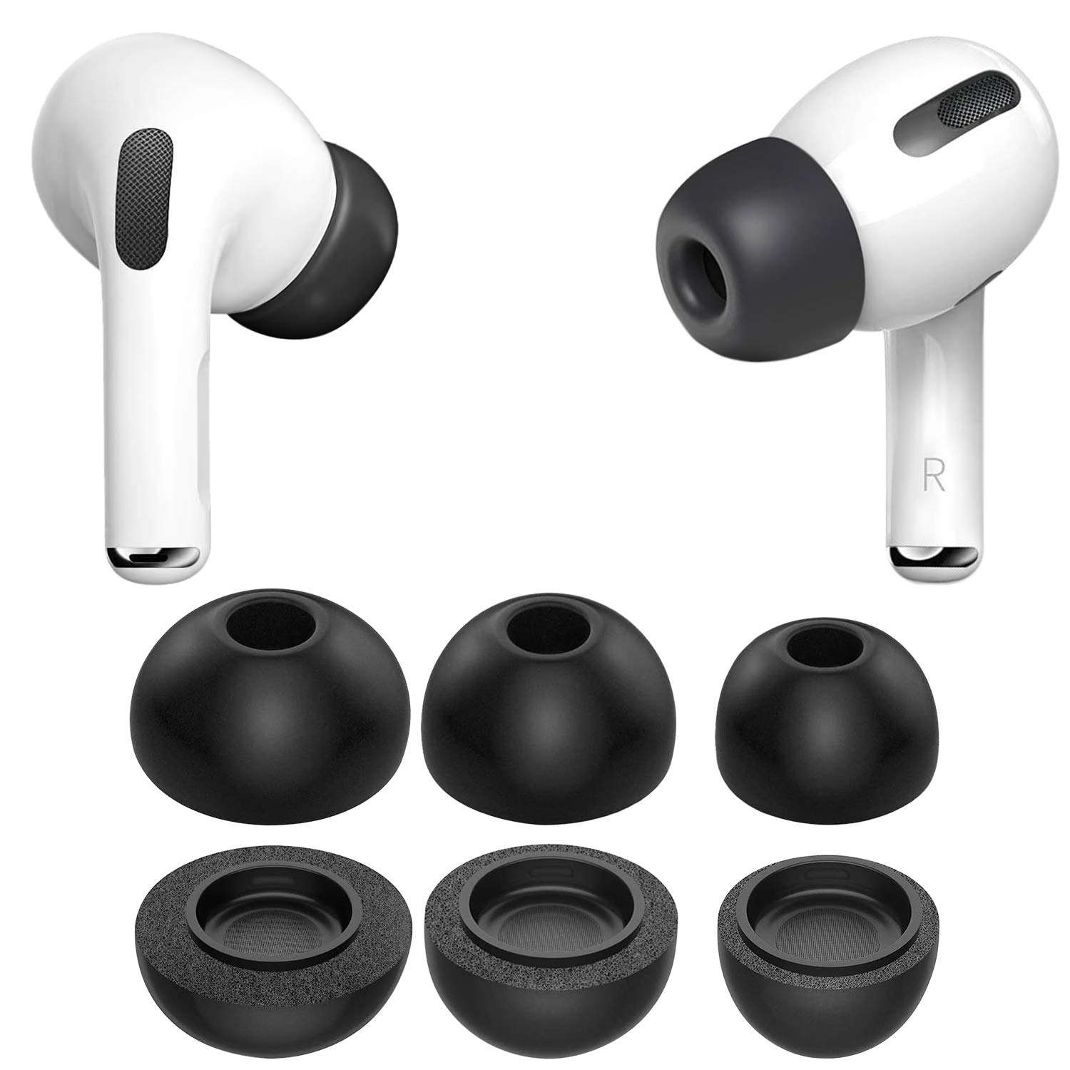 Memory Foam Eartips for AirPods Pro, Sound Quality Enhancement Earmuffs, Reducing Noise in-Ear Ear caps Accessories, 3 Pairs (S/M/L, Fit in The Charging Case),Black 1