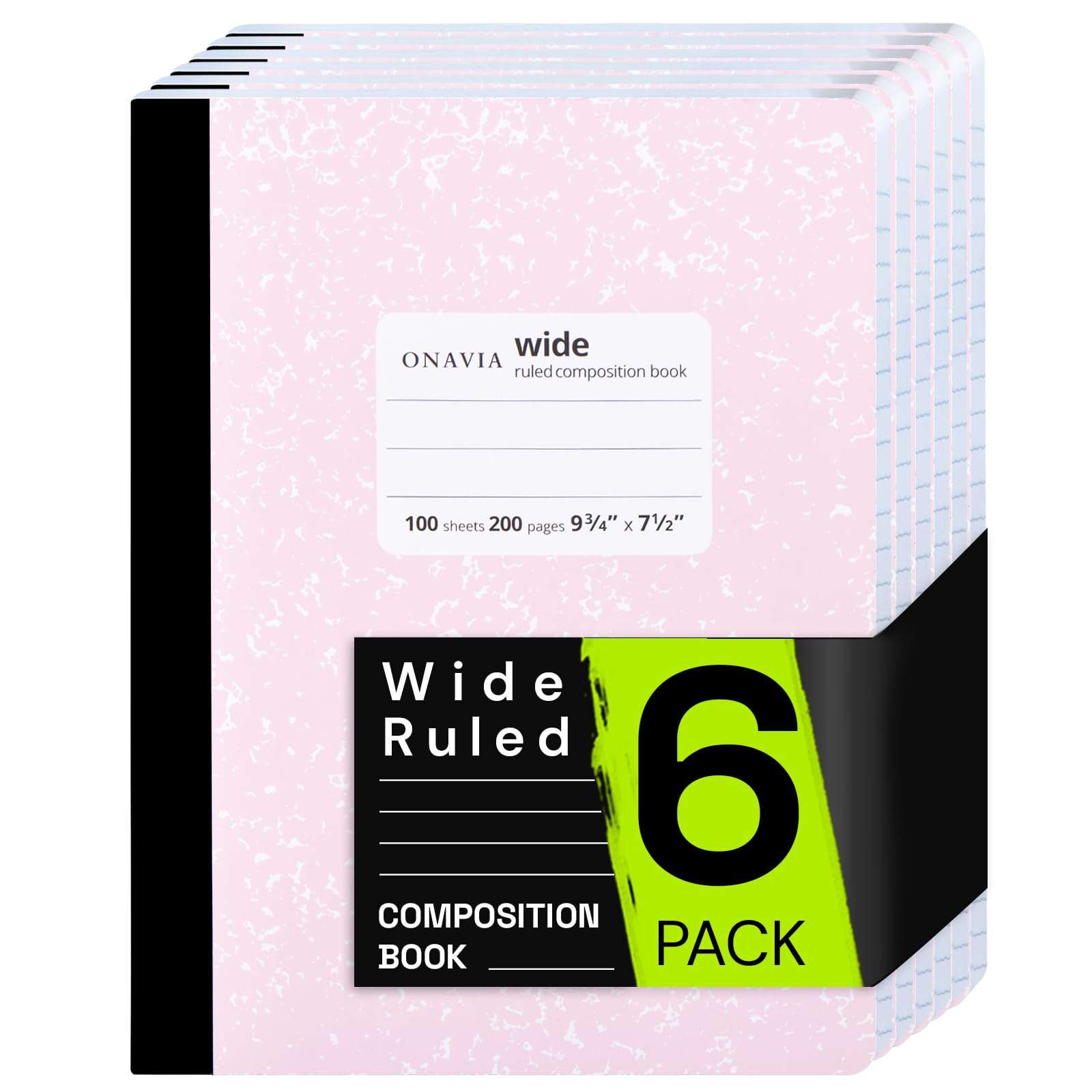 ONAVIA Composition Notebook Wide Ruled 6 Pack, 200 Pages (100 Sheets), 9-3/4 x 7-1/2, Marble Composition Books Bulk, Notebooks for School, Work, Office, Hard Cover Comp Book, School Supplies, Pink 1