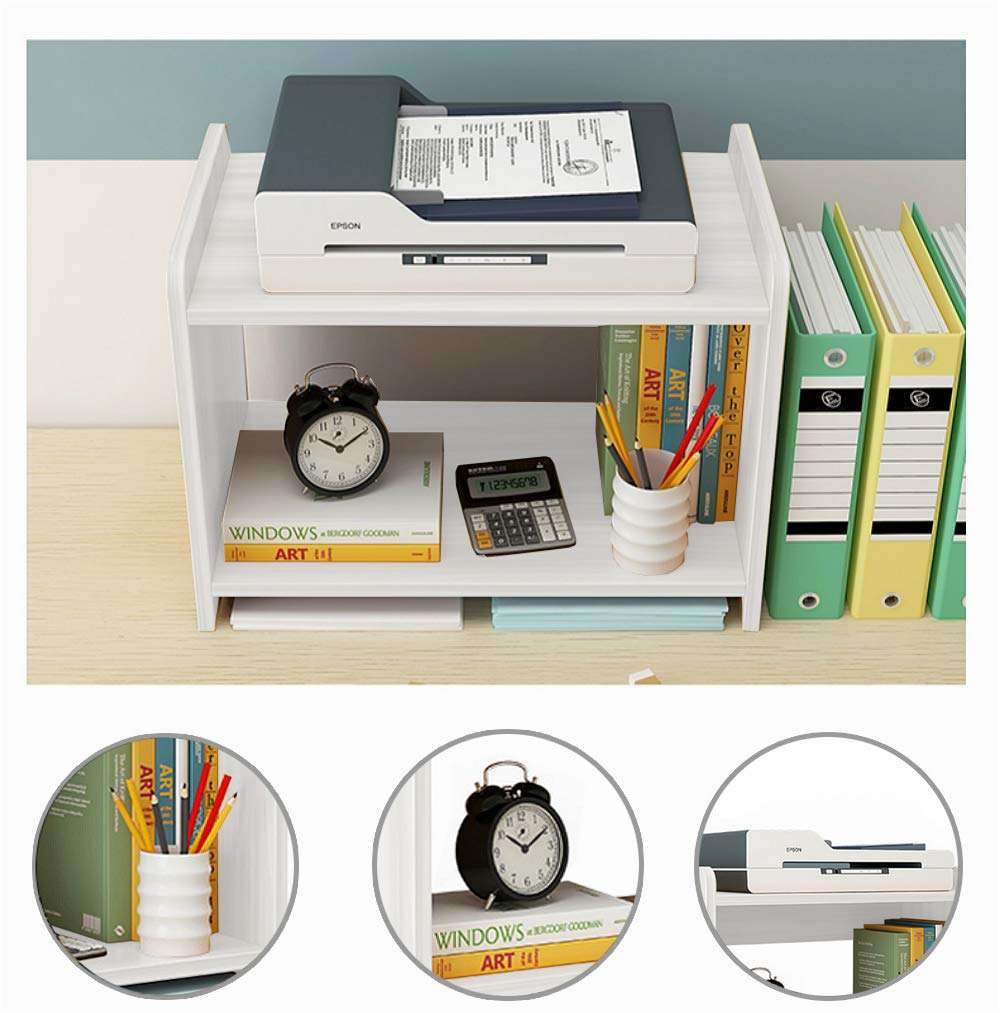 Monitor Stand TV Laptop Computer Wooden Printer Stand, 2 Layer Desk Tidy Organizer Desk Storage Printer Shelf Desktop Rack Multi-Function Student Desk Small Bookshelf Desk Rack File Storage Rack 3