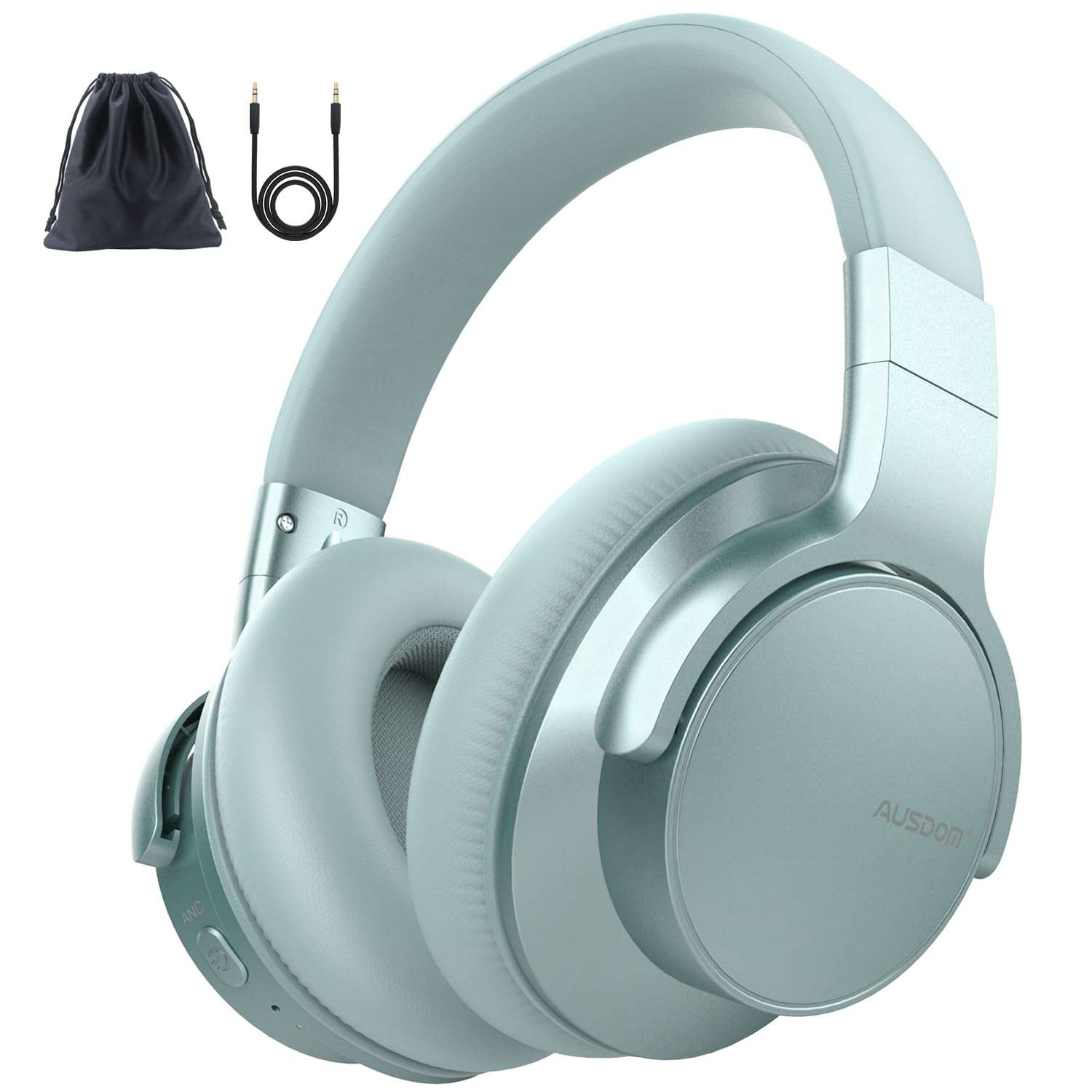 AUSDOM Wireless Noise Cancelling Headphones Bluetooth, E7 Over-Ear ANC Headphones with Microphone, 50Hrs Playtime, Hi-Fi Stereo Sound, USB C Charge, Comfortable Earpads for Travel Work, Mint Green 1