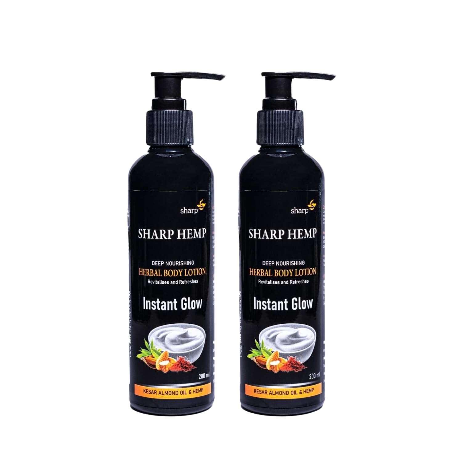 SHARP Hemp Body Lotion For Women with Kesar Almond Oil (200+200ml) || Intensive Care, Deep Moisture Nourishing Body Lotion || Deep Nourishing | Body Lotion For Men and Women || For Dry Skin | (Pack of 2) 1