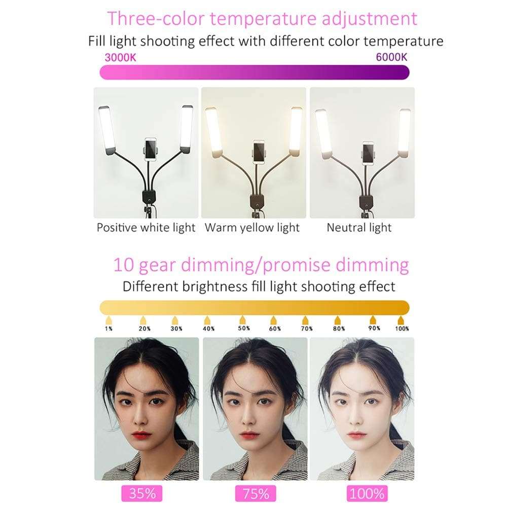 Fill light ZGM Ring Light Selfie LED Two Arms with Tripod and Phone Holder Beauty Lamp 3-Color Lighting/10 Brightness USB YouTube Live Broadcast Tiktok Video Makeup Photography 4