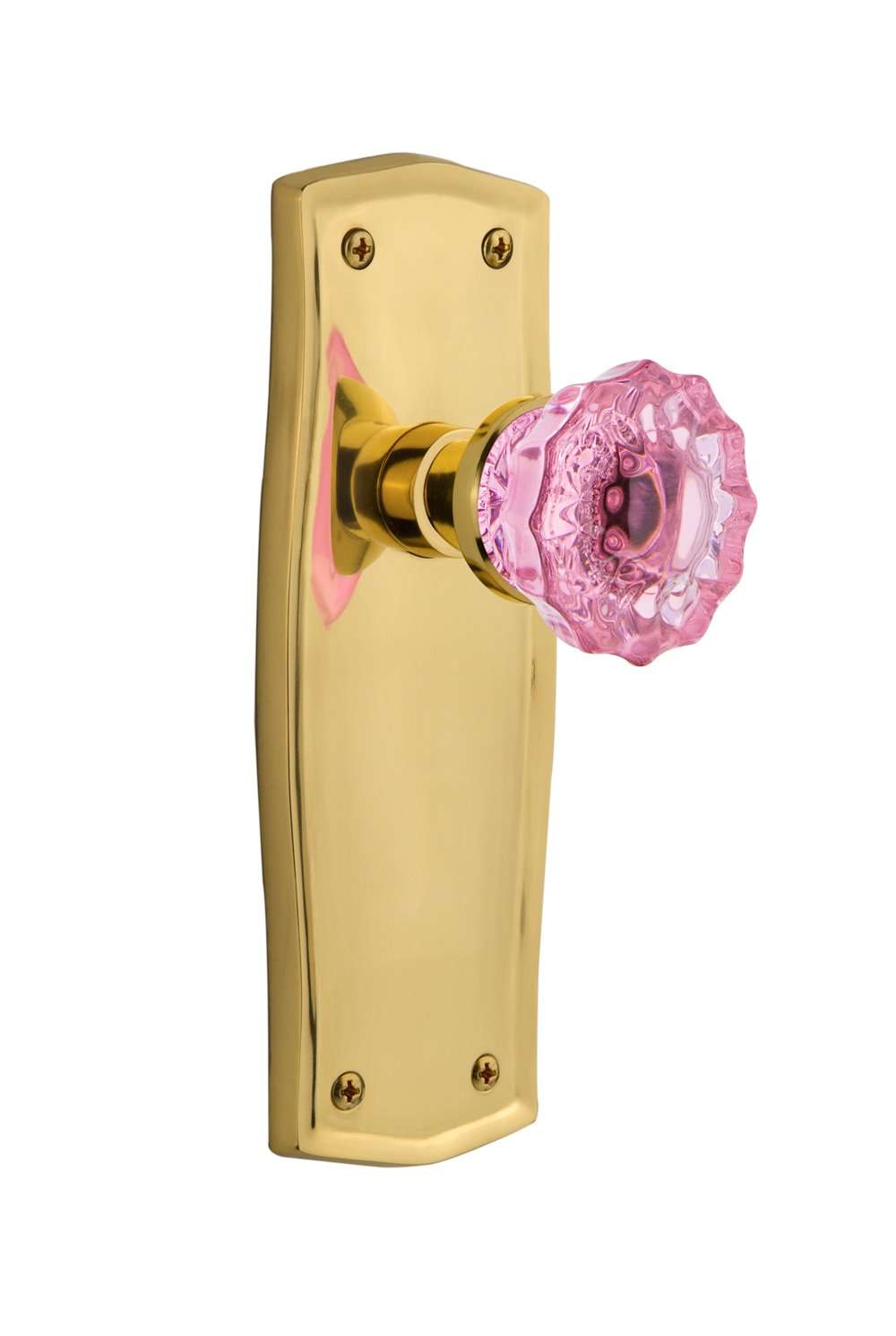 Nostalgic Warehouse 722520 Prairie Plate Single Dummy Crystal Pink Glass Door Knob in Unlaquered Brass