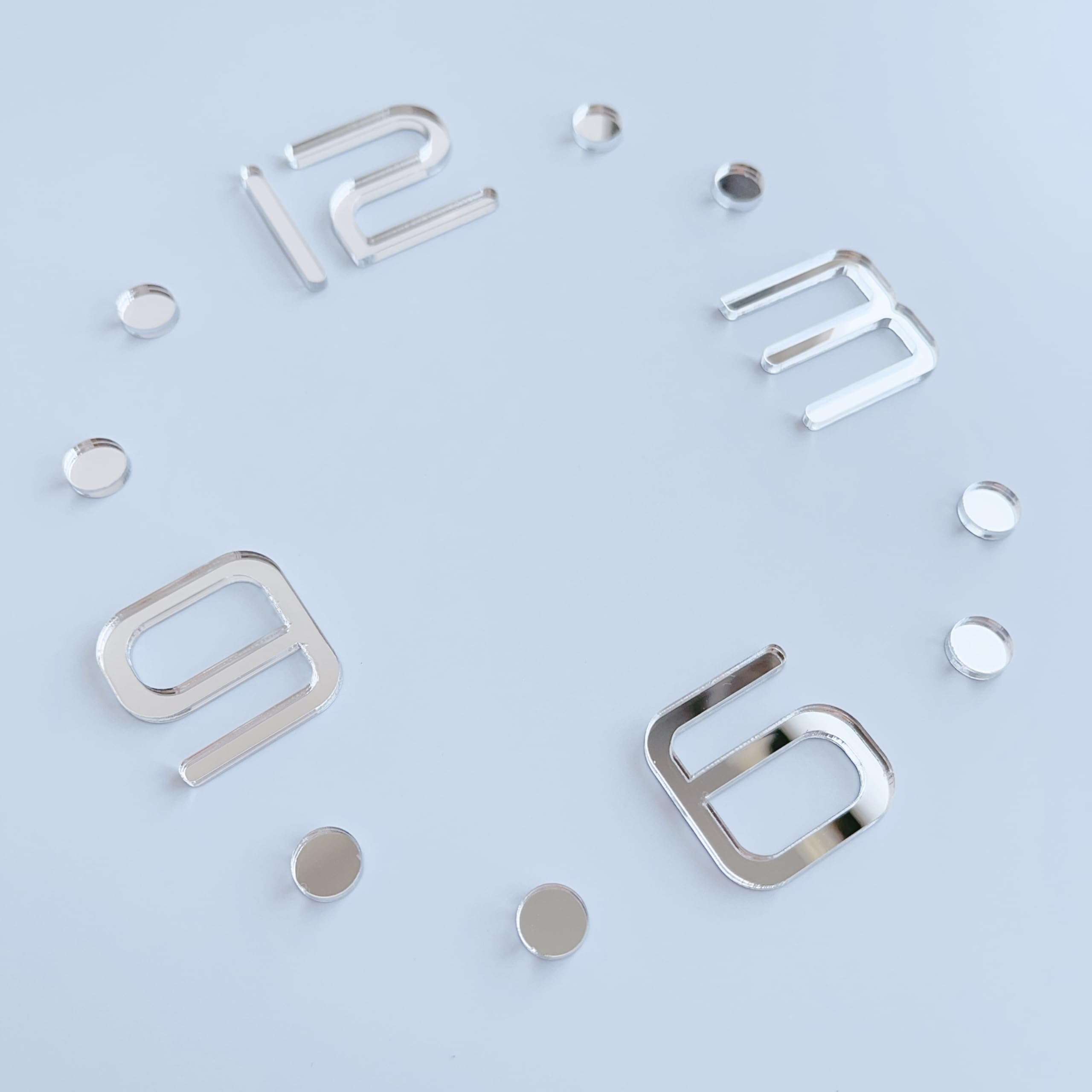 NUO RUI 12 Pcs Arabic Numerals Mirror Gold Digits and Points for a Wall Clock (Mirror Silver) 4