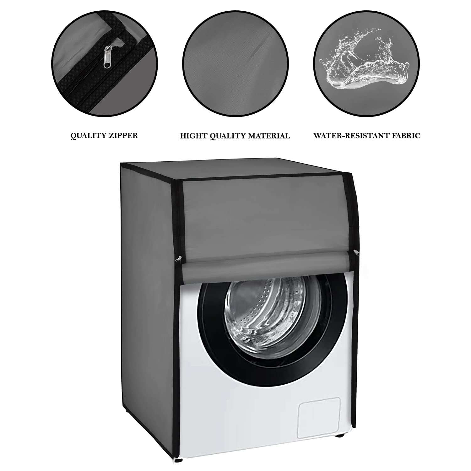 Amarud Universal Waterproof & Dust-Proof Front Load Washing Machine Cover – Grey Polyester, Fits 6.5KG to 8KG, Multi-Brand Compatible, Scratch-Resistant Heavy-Duty Protector 4