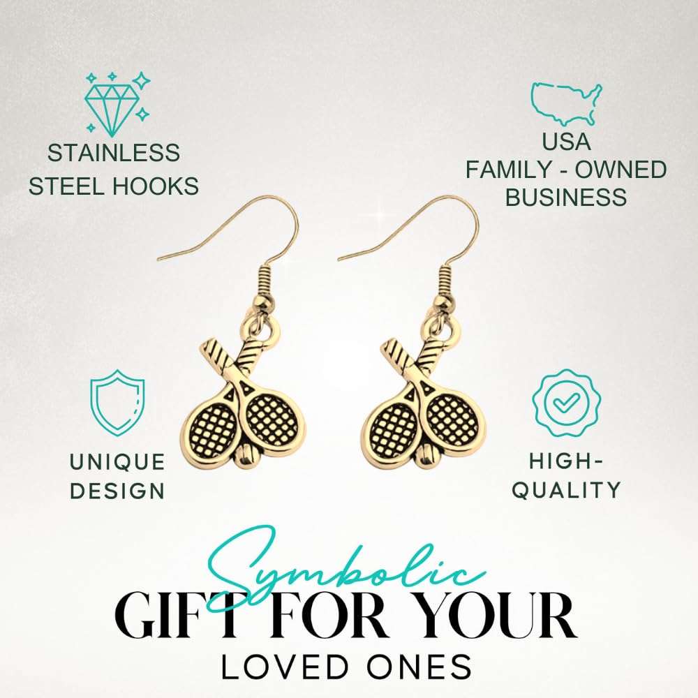 Tennis Earrings- Tennis Jewelry, Silver Tennis Racket Jewelry For Women- Tennis Gifts for Women & Teens (Gold) 5