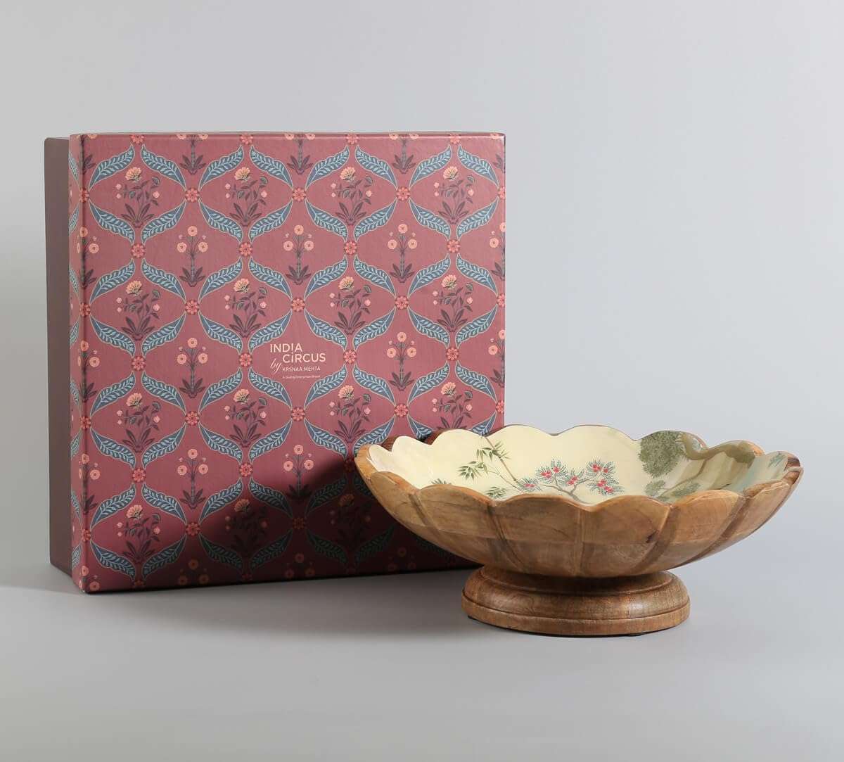 India Circus by Krsnaa Mehta Bird Oasis Wooden Fruit Bowl for Home Décor | Table Centerpiece, Storage Bowls Holder for Kitchen Counter, Mango Wood 12-Inch, Set of 1 5