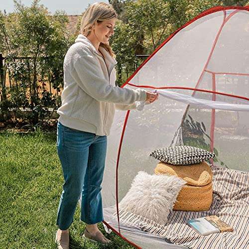 NatFit60 Double Door Mosquito Protection Net Large Size for Double Bed King Size Foldable Lightweight Polyester Machardani Bed Canopy Net Netting for Patio Bedroom Camping Trips, Red 3