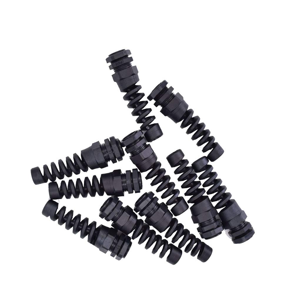 Tusrai 10pcs IP68 Waterproof M22 PG16 Cable Gland Connector Flex Spiral Strain Relief Protector with Lock Nut Rubber Washer for 10-14mm Wire Thread