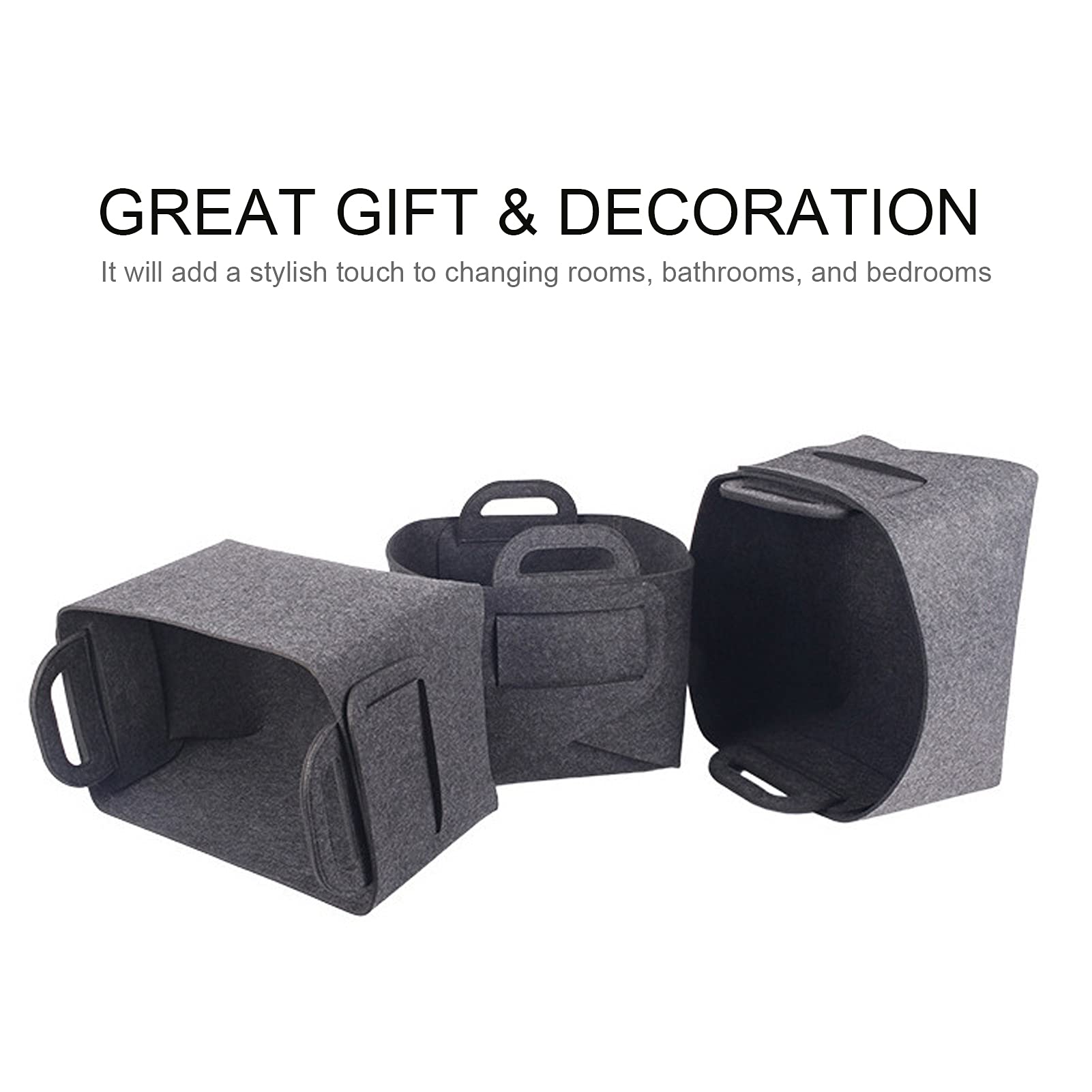 Ankeer Felt Storage Basket Desktop Foldable Felt Basket Storage Box Open Storage Bin Laundry Hamper with Handles Snack Cosmetic Organizing Box for Cabinet Office 5