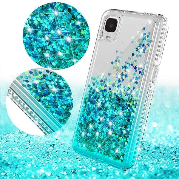 SPYCASE Liquid Glitter Phone Case for TCL ION Z / T501L / T501C Case w[Tempered Glass Screen Protector] Bling Diamond Girls Women- Aqua/Clear 4