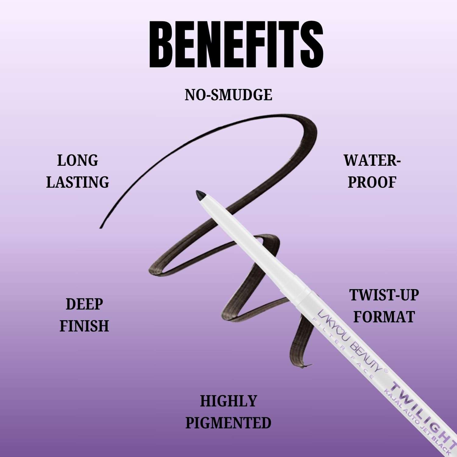 Lakyou Beauty Filter Face Twilight Auto Kajal Jet Black, 24HRS, Waterproof, No Smudge (Black, 2 g) 5